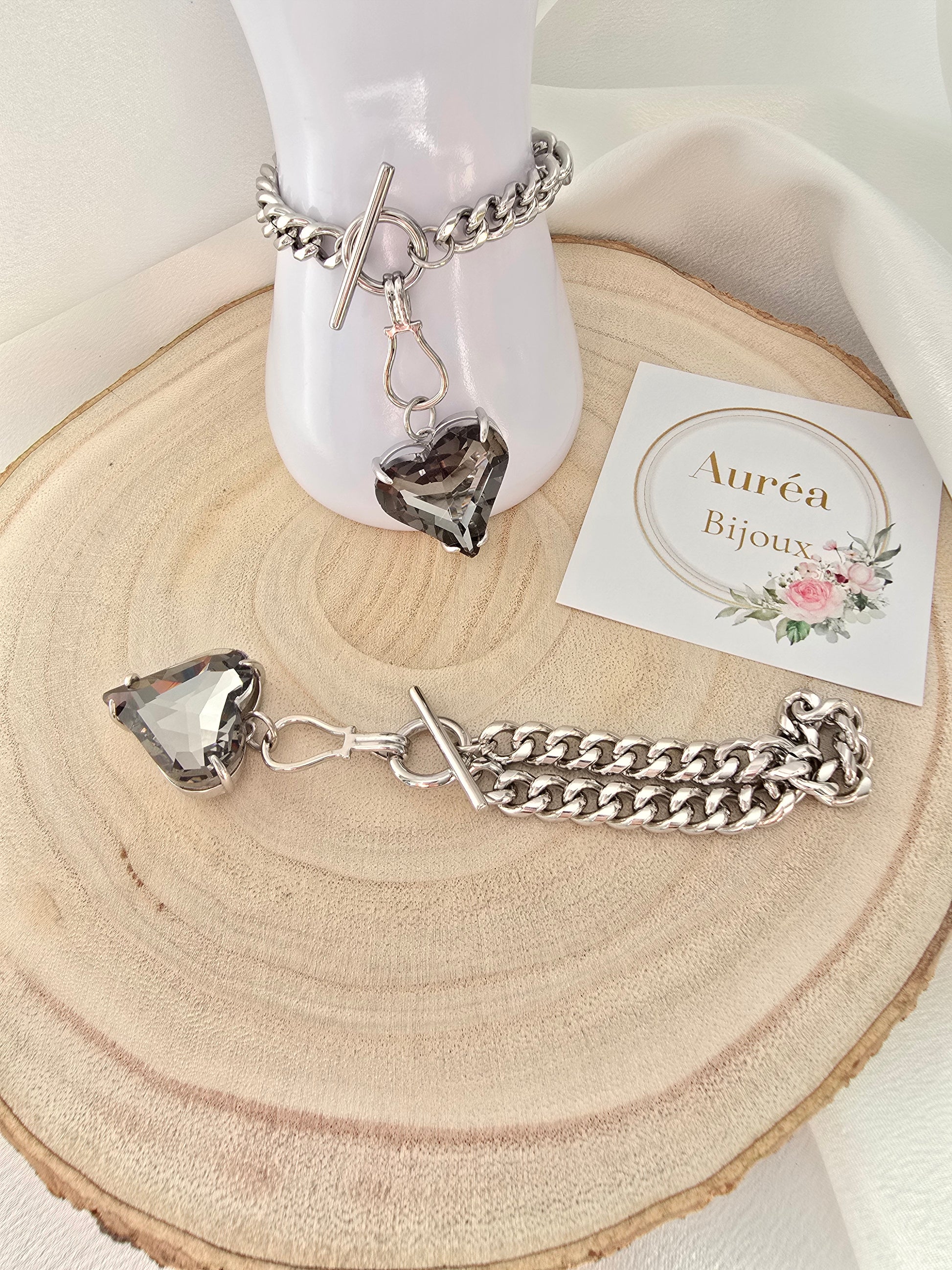 Bracelet RACHEL - Chaîne Gourmette & Cœur Cristal  | Or et Ame Bijoux