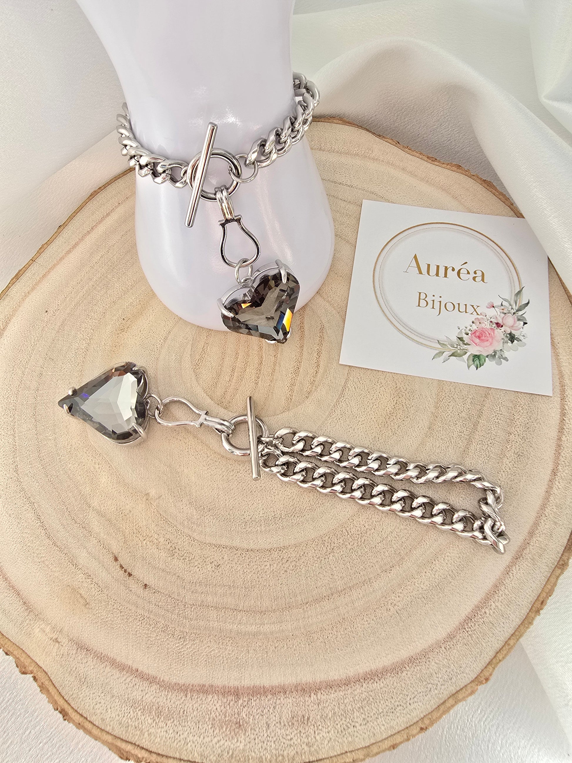 Bracelet RACHEL - Chaîne Gourmette & Cœur Cristal  | Or et Ame Bijoux