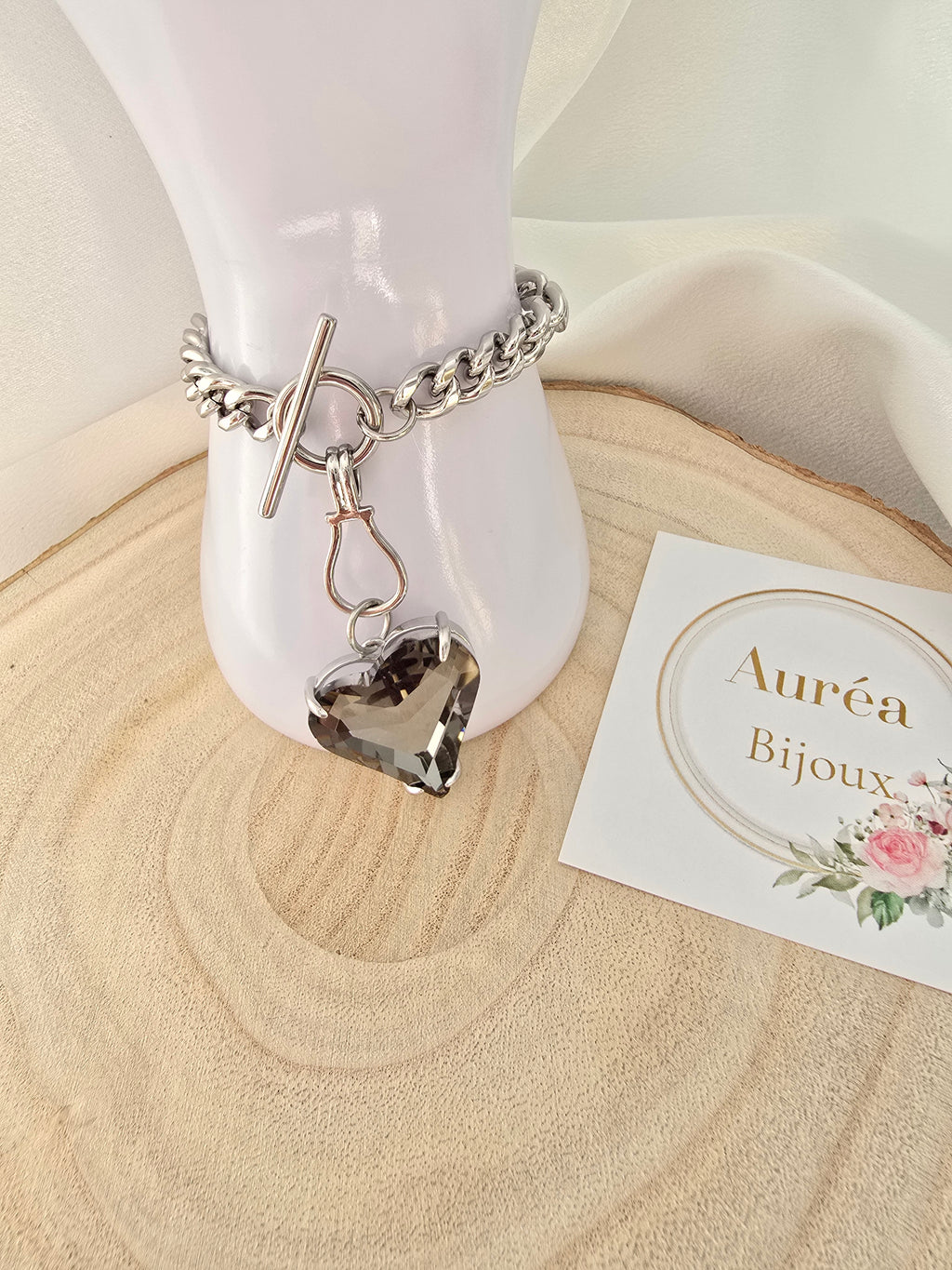 Bracelet RACHEL - Chaîne Gourmette & Cœur Cristal  | Or et Ame Bijoux