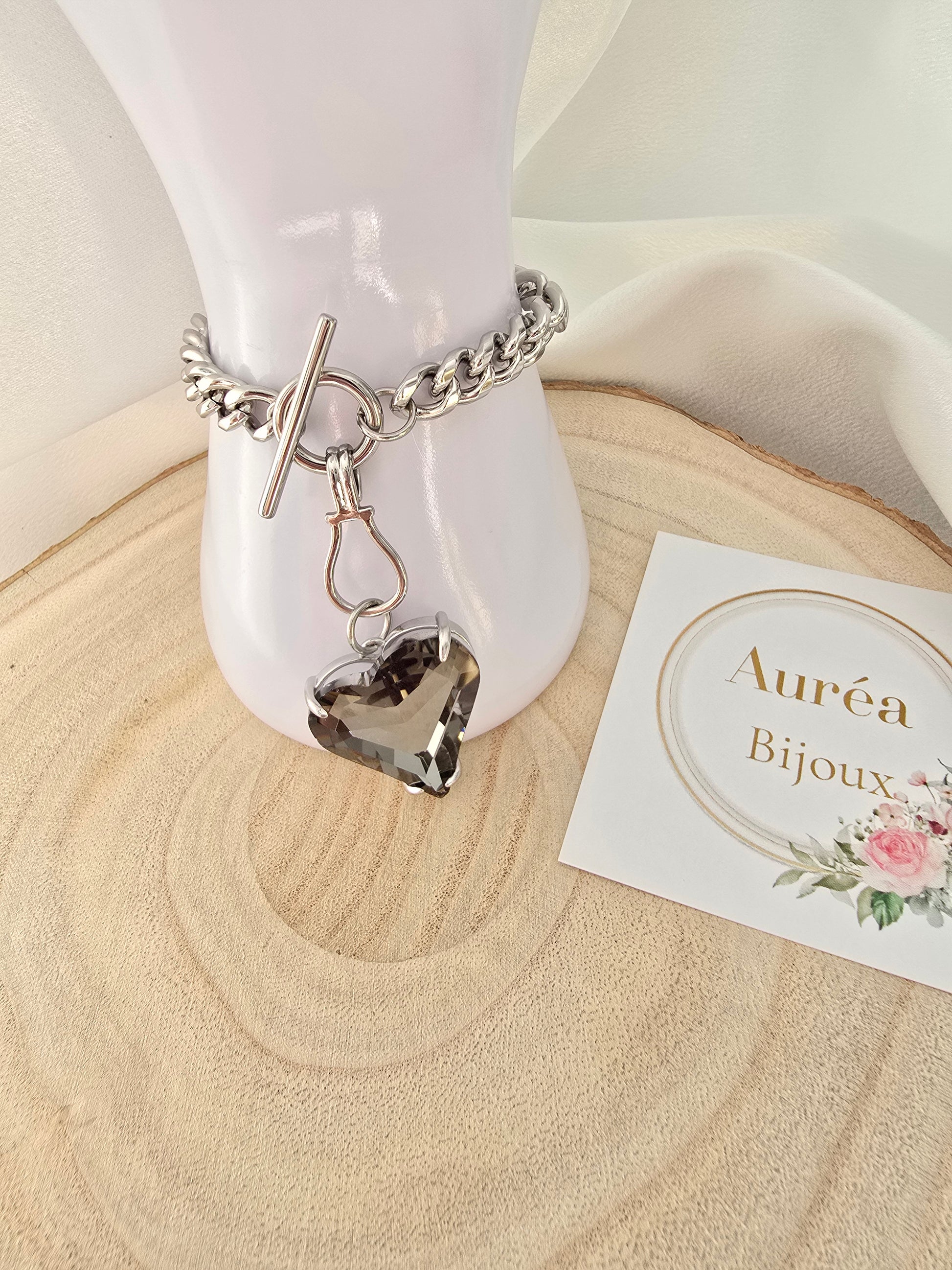 Bracelet RACHEL - Chaîne Gourmette & Cœur Cristal  | Or et Ame Bijoux