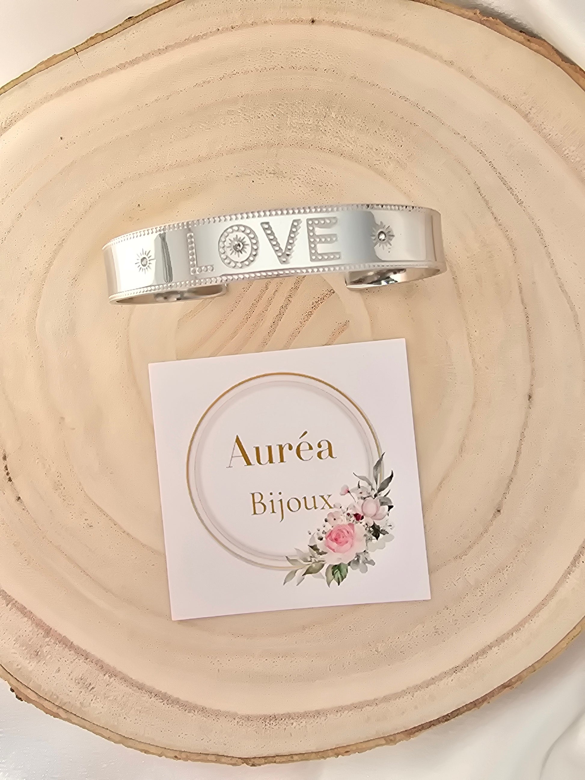 Jonc DAVE - Message LOVE Gravé & Strass  - Argenté | Or et Ame Bijoux