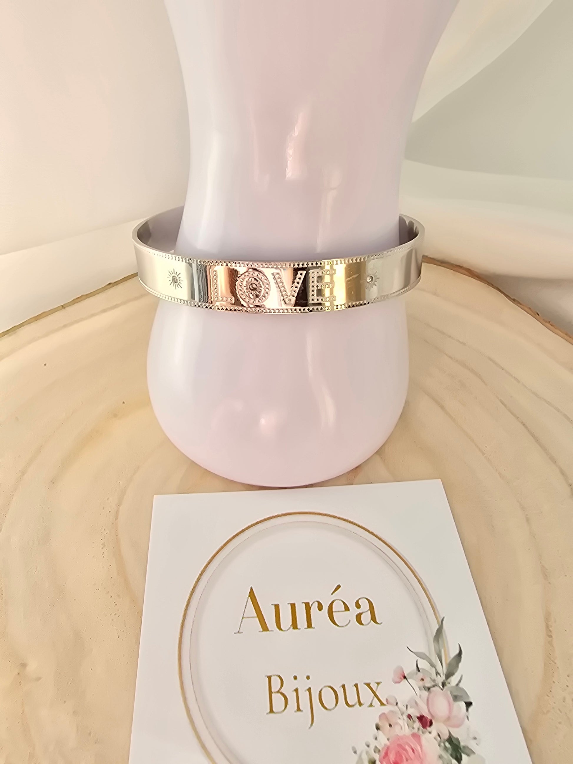 Jonc DAVE - Message LOVE Gravé & Strass  - Argenté | Or et Ame Bijoux