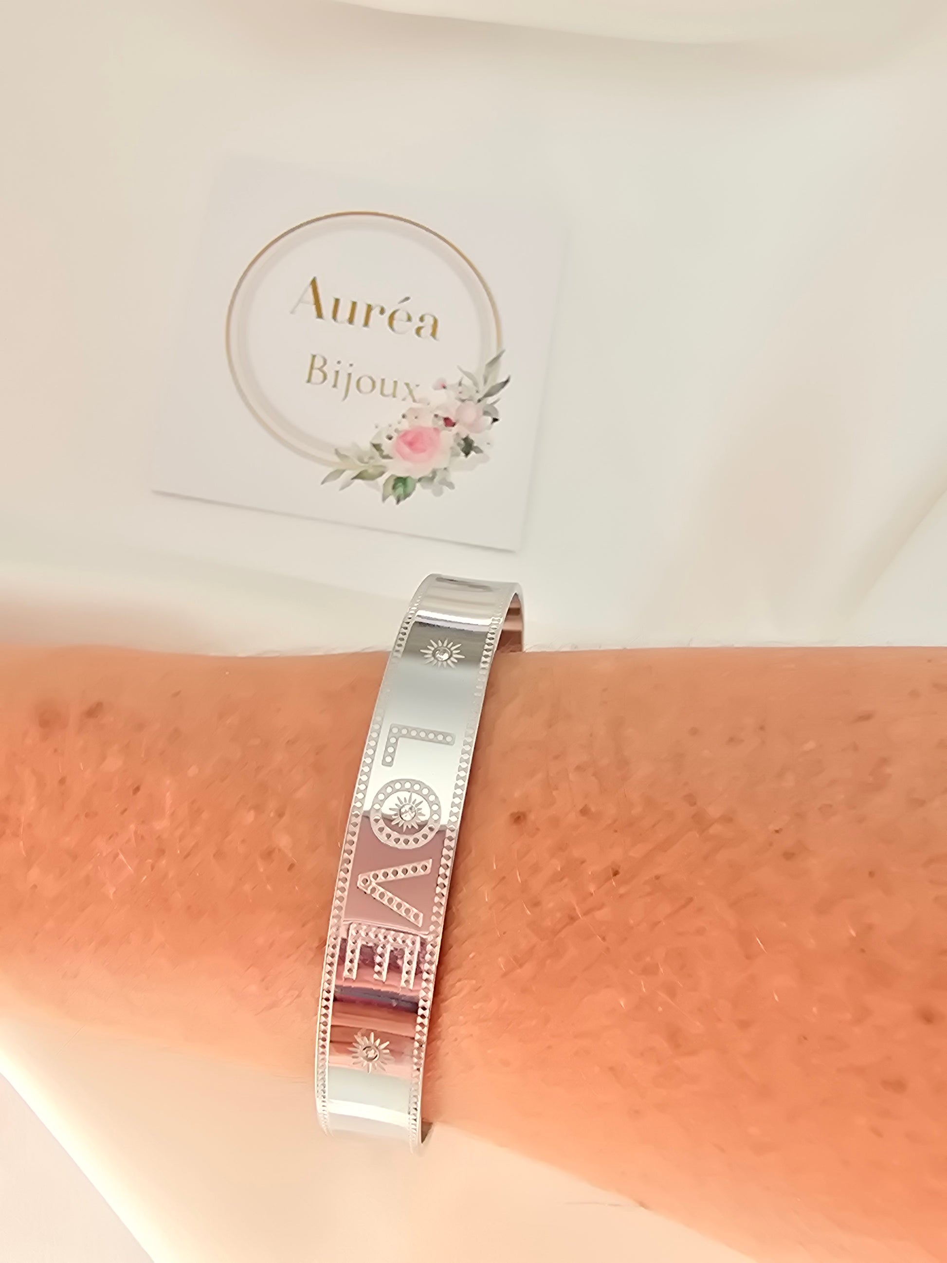 Jonc DAVE - Message LOVE Gravé & Strass  - Argenté | Or et Ame Bijoux