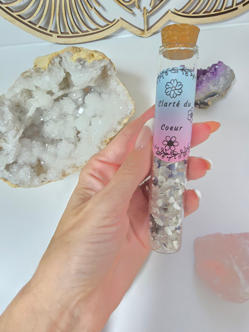 Fiole Clarté du Cœur - Cristal de Roche, Sodalite, Howlite & Quartz Rose
