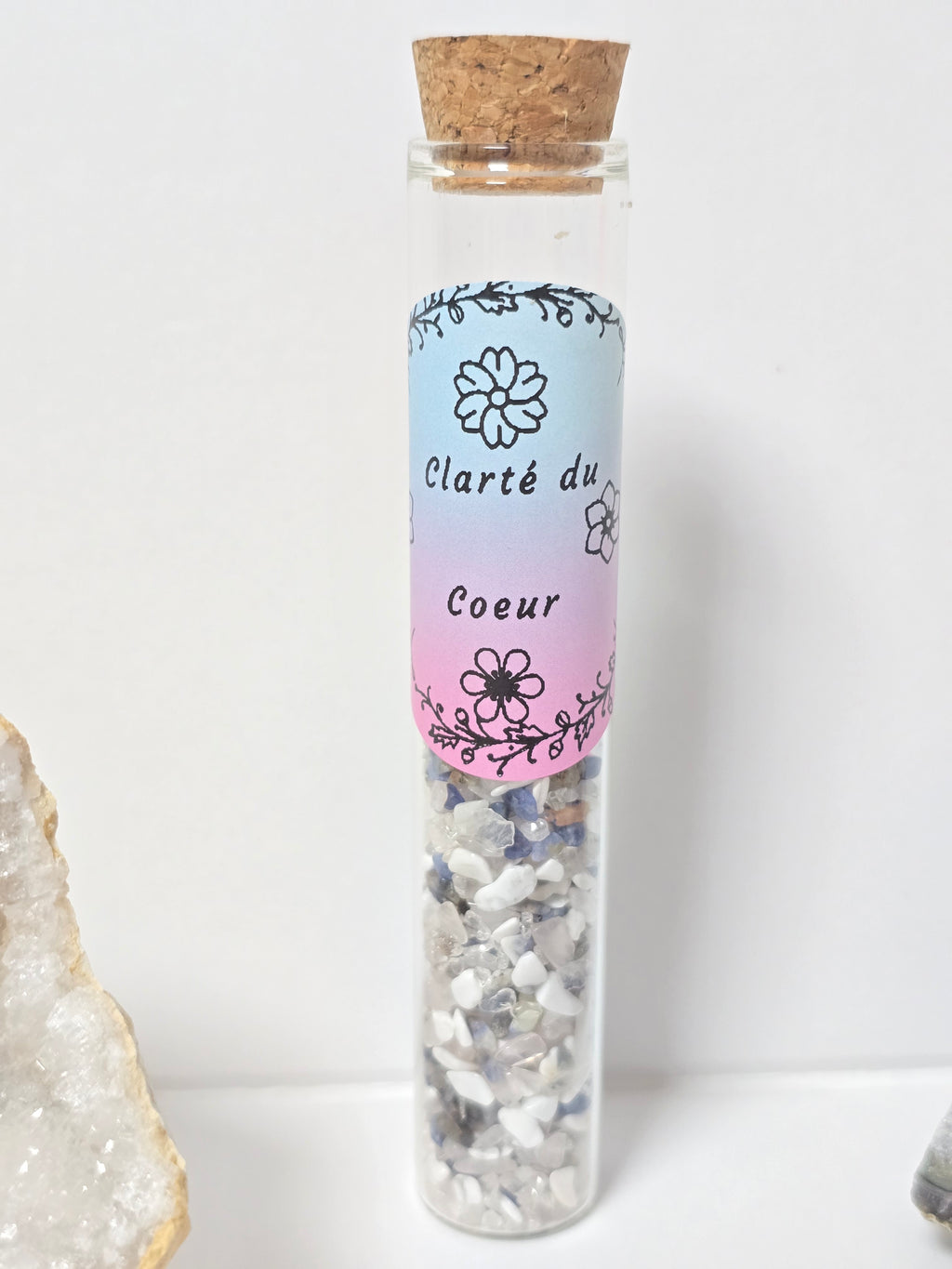 Fiole Clarté du Cœur - Cristal de Roche, Sodalite, Howlite & Quartz Rose