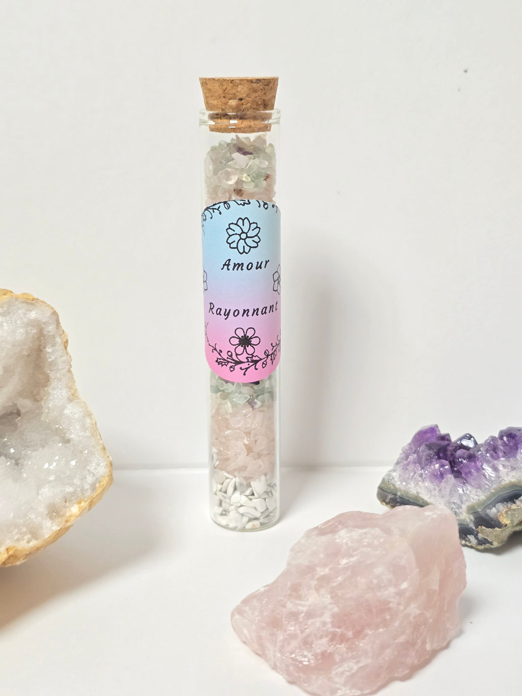 Fiole Amour Rayonnant - Howlite, Quartz Rose & Fluorite - Paix du Cœur