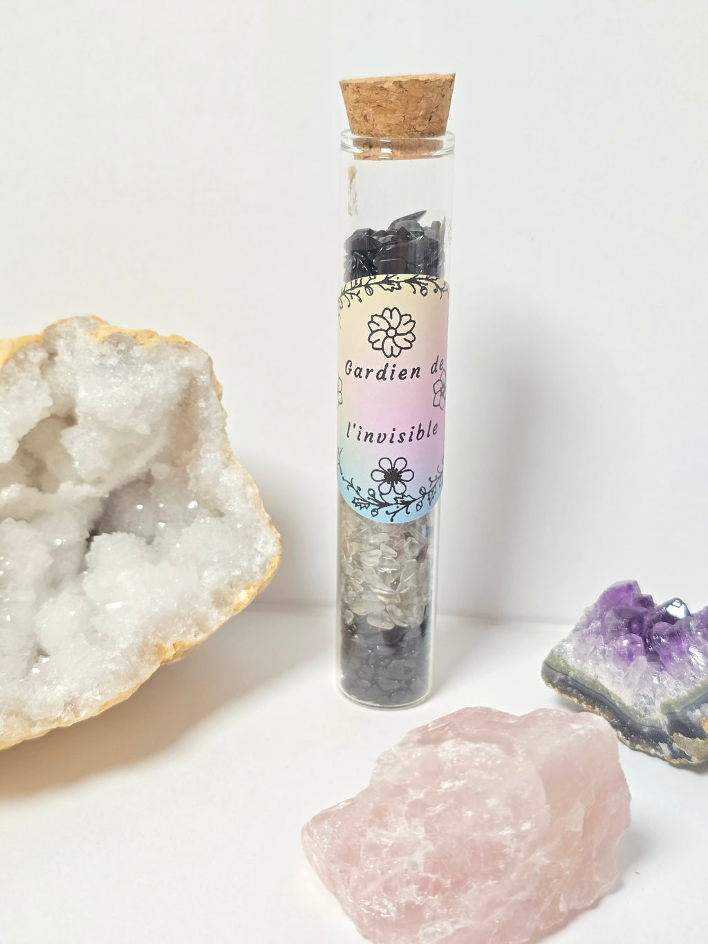 Fiole Gardien de l'Invisible - Œil de Tigre, Labradorite & Obsidienne Noire