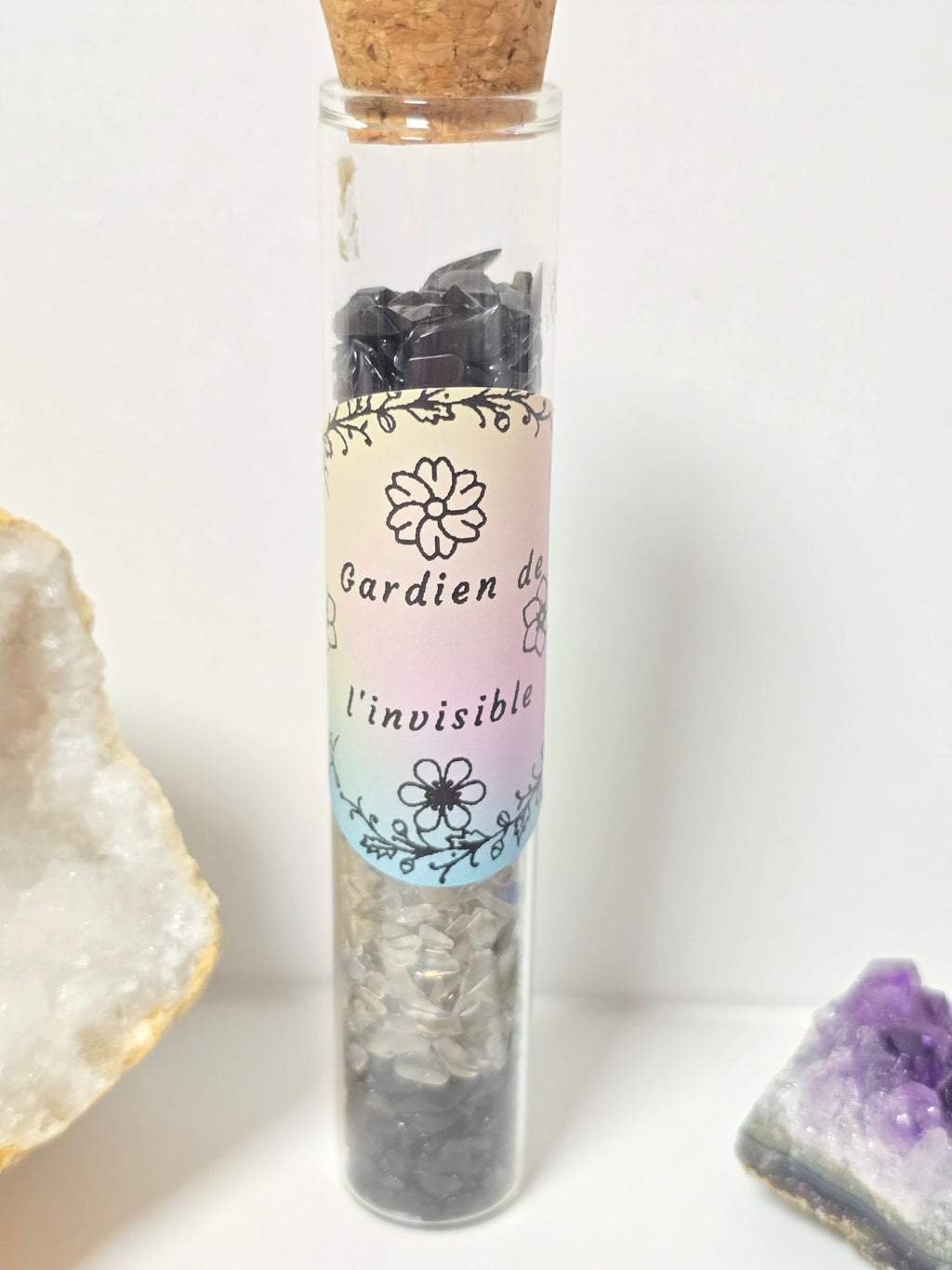 Fiole Gardien de l'Invisible - Œil de Tigre, Labradorite & Obsidienne Noire