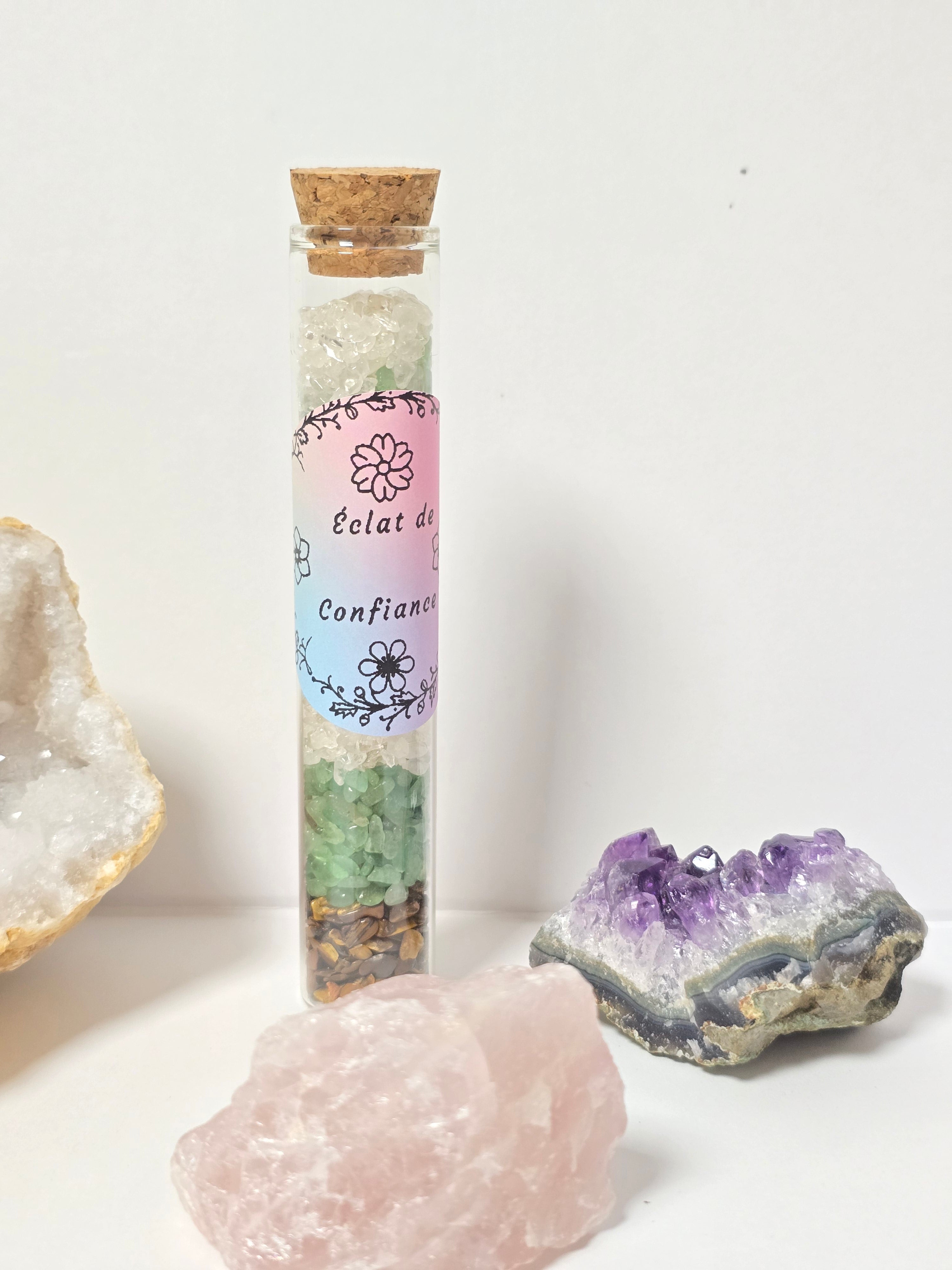Fiole Éclat de Confiance - Œil de Tigre, Aventurine & Cristal de Roche - Or et Âme Bijoux