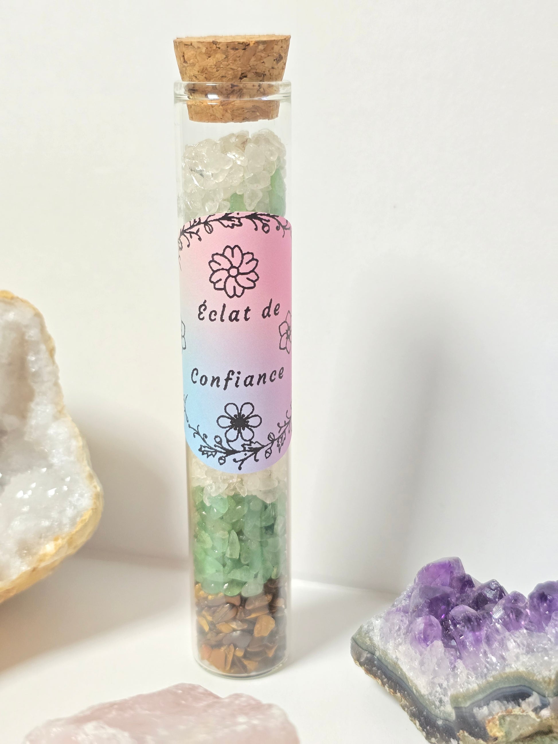 Fiole Éclat de Confiance - Œil de Tigre, Aventurine & Cristal de Roche - Or et Âme Bijoux