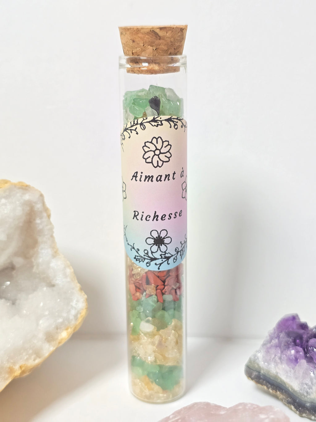 Fiole Aimant à Richesse - Citrine, Aventurine Verte & Jaspe Rouge / Or et Âme Bijoux