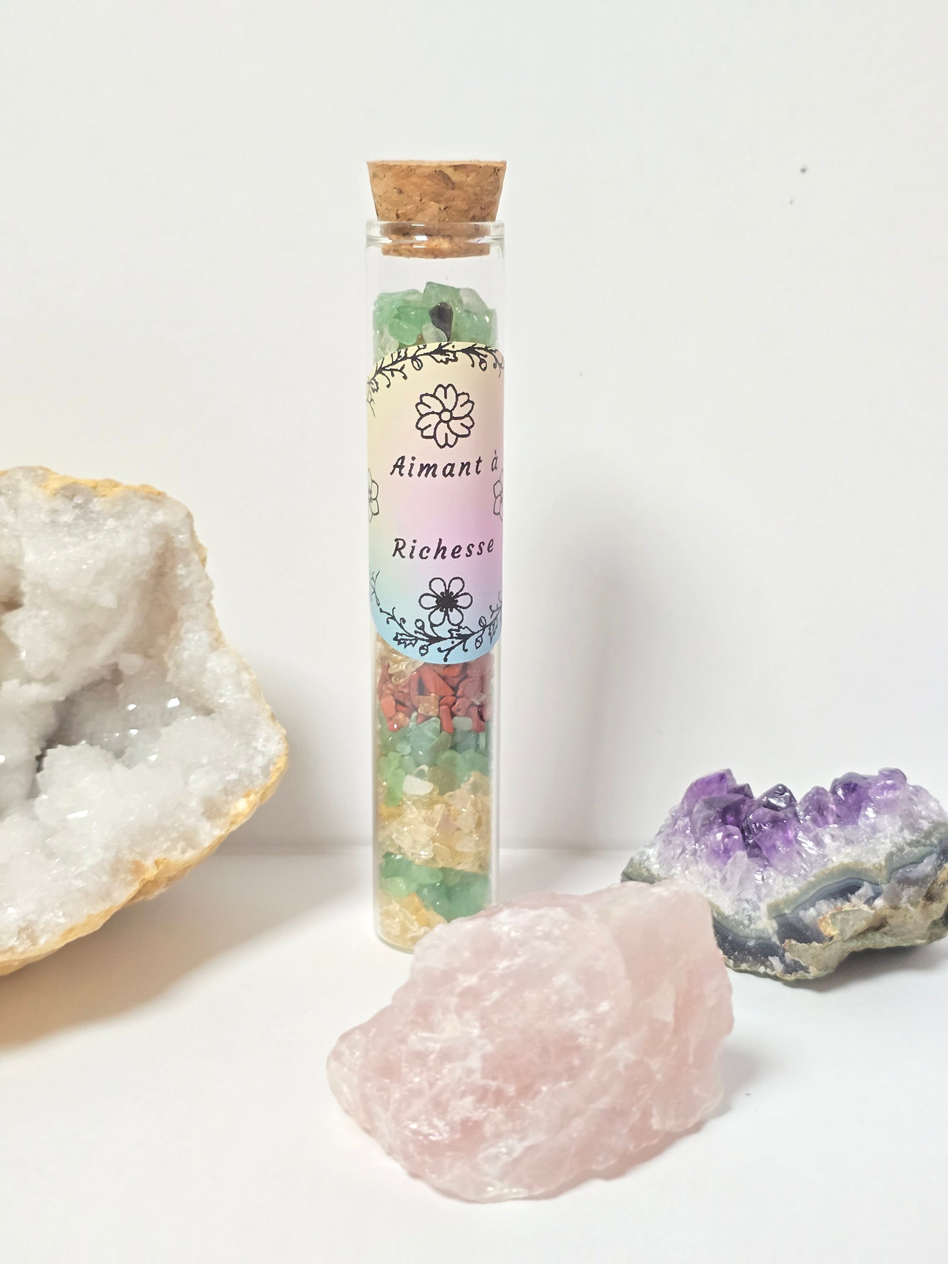 Fiole Aimant à Richesse - Citrine, Aventurine Verte & Jaspe Rouge / Or et Âme Bijoux