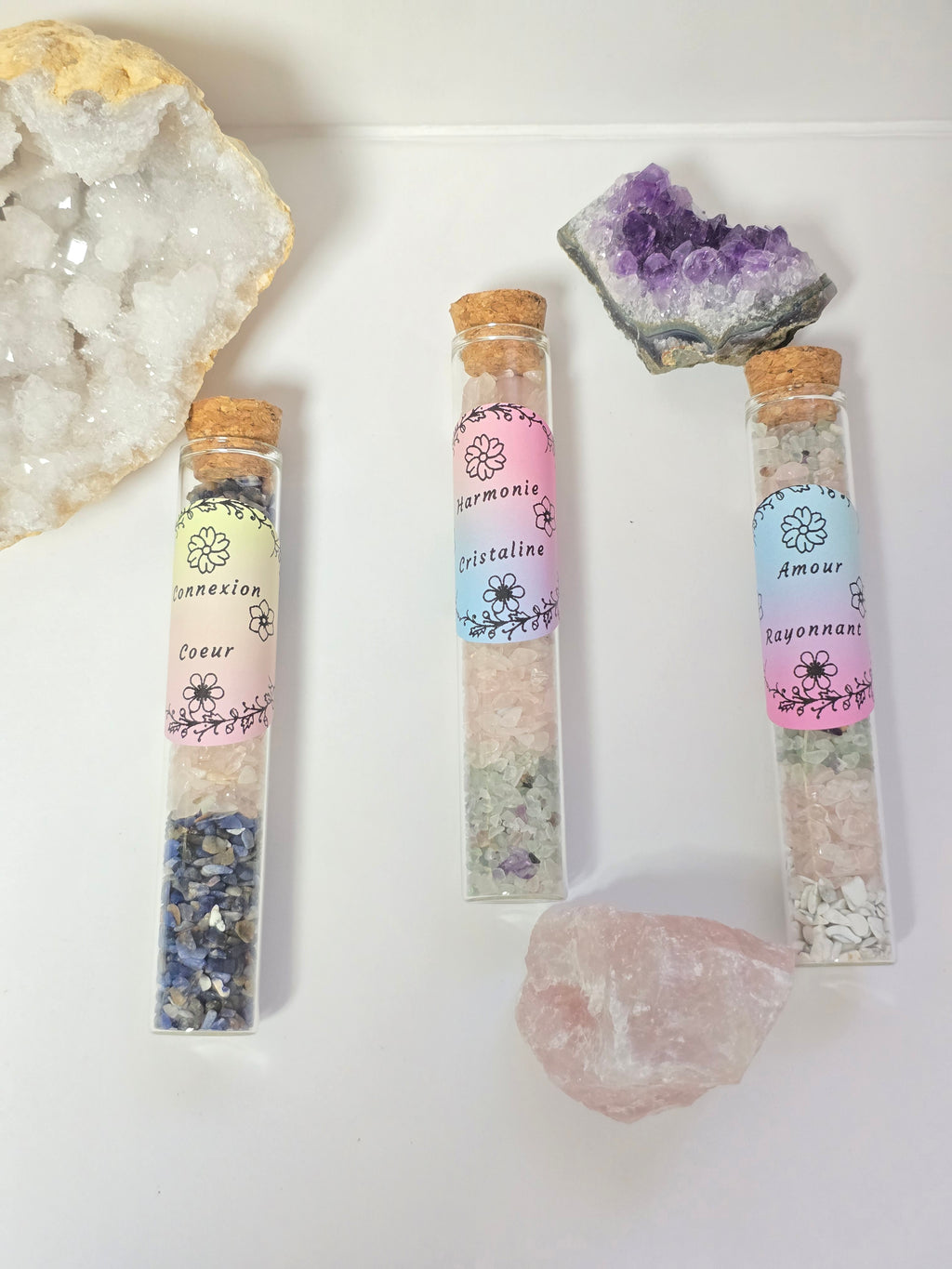 Fiole Harmonie Cristalline - Fluorite & Quartz Rose - Équilibre Émotionnel