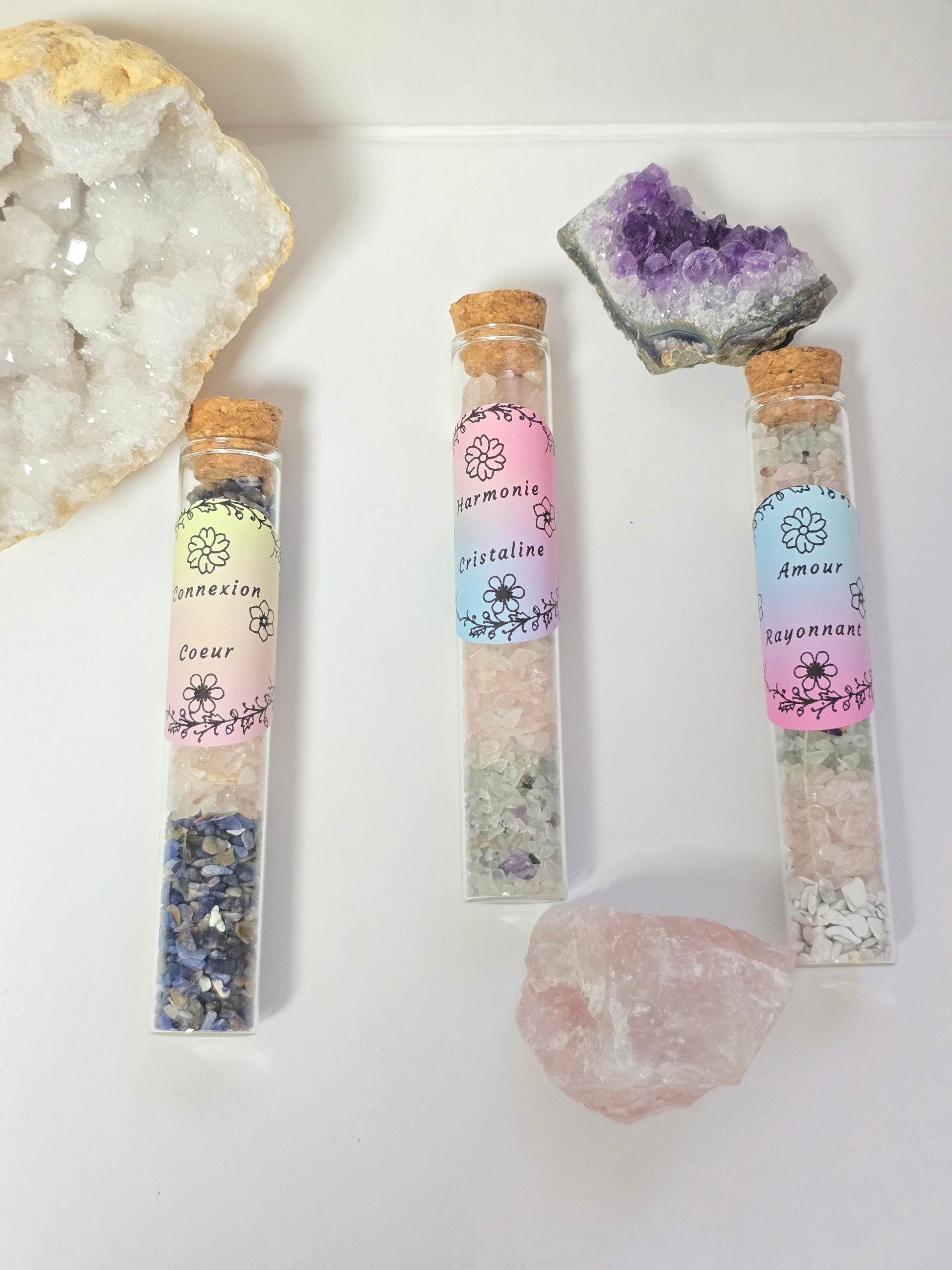 Fiole Harmonie Cristalline - Fluorite & Quartz Rose - Équilibre Émotionnel