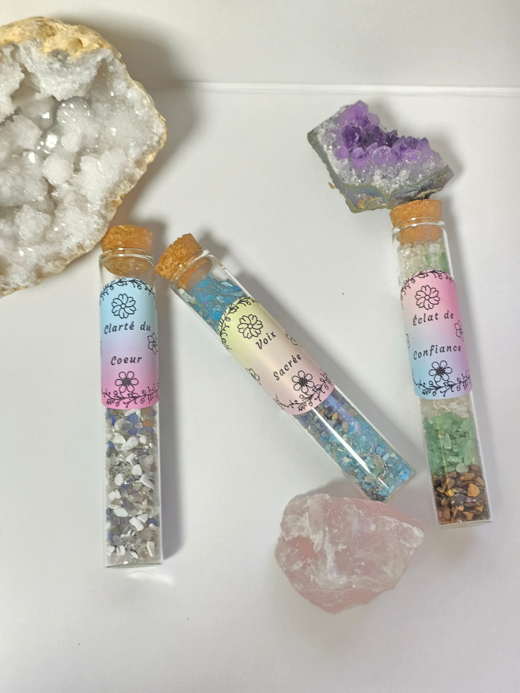 Fiole Clarté du Cœur - Cristal de Roche, Sodalite, Howlite & Quartz Rose