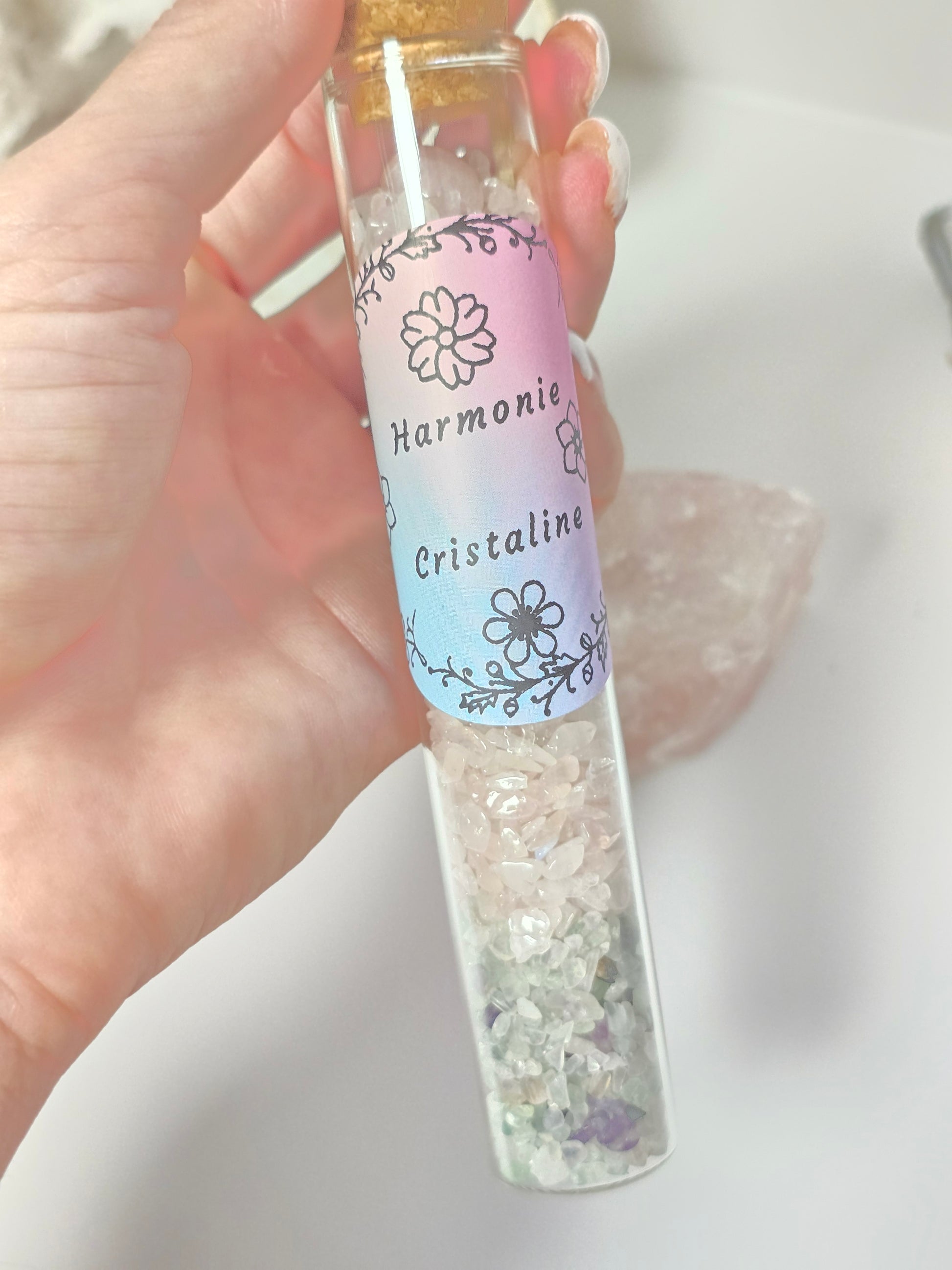 Fiole Harmonie Cristalline - Fluorite & Quartz Rose - Équilibre Émotionnel