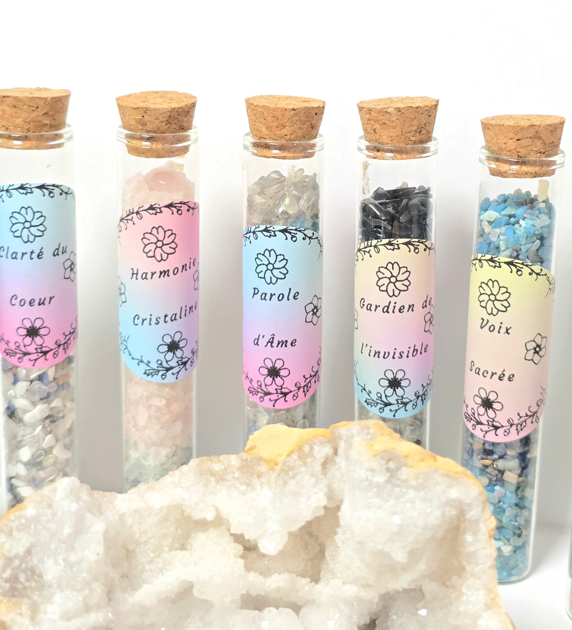 Fiole Harmonie Cristalline - Fluorite & Quartz Rose - Équilibre Émotionnel