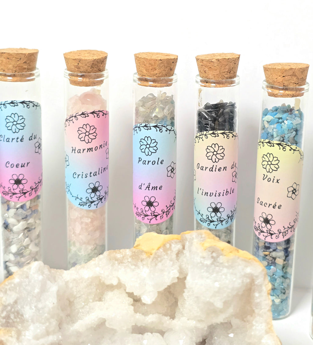 Fiole Clarté du Cœur - Cristal de Roche, Sodalite, Howlite & Quartz Rose