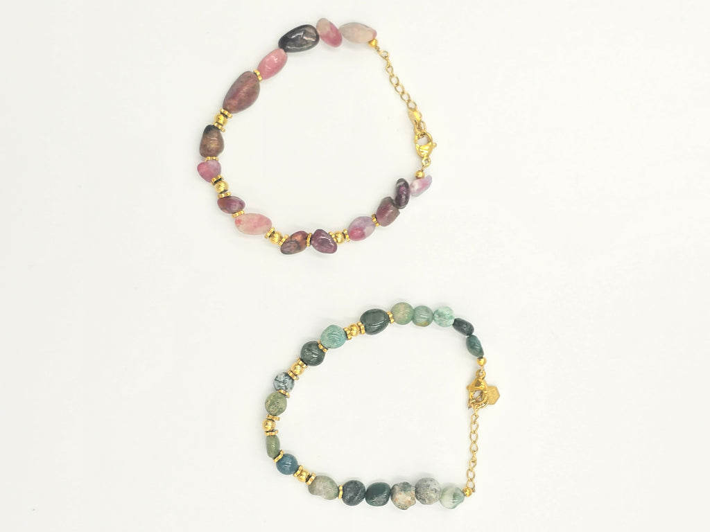 Bracelet ARY Agate Indienne Lépidolite Acier Inoxydable Doré | Or et Âme Bijoux