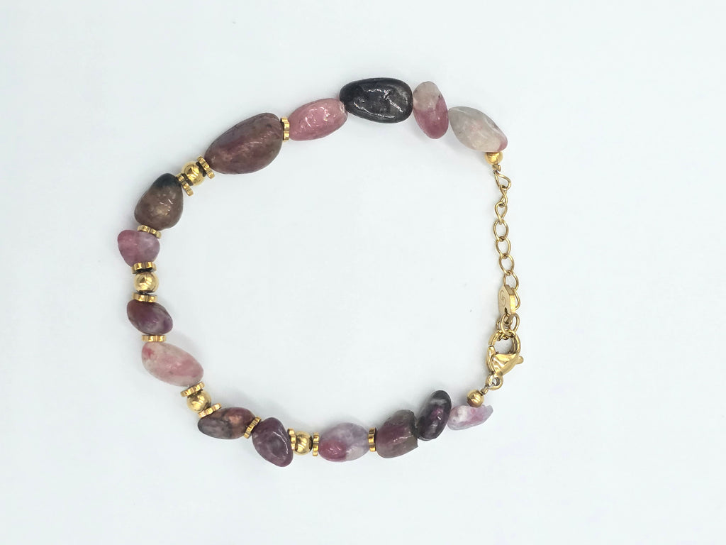 Bracelet ARY Agate Indienne Lépidolite Acier Inoxydable Doré | Or et Âme Bijoux