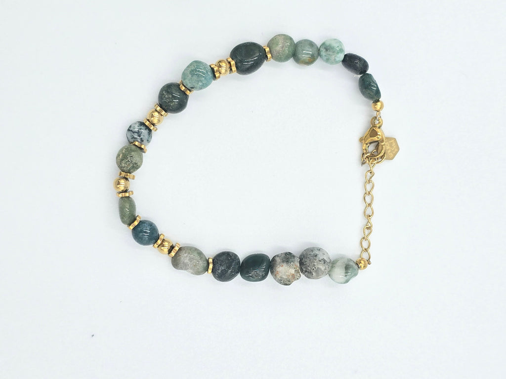 Bracelet ARY Agate Indienne Lépidolite Acier Inoxydable Doré | Or et Âme Bijoux