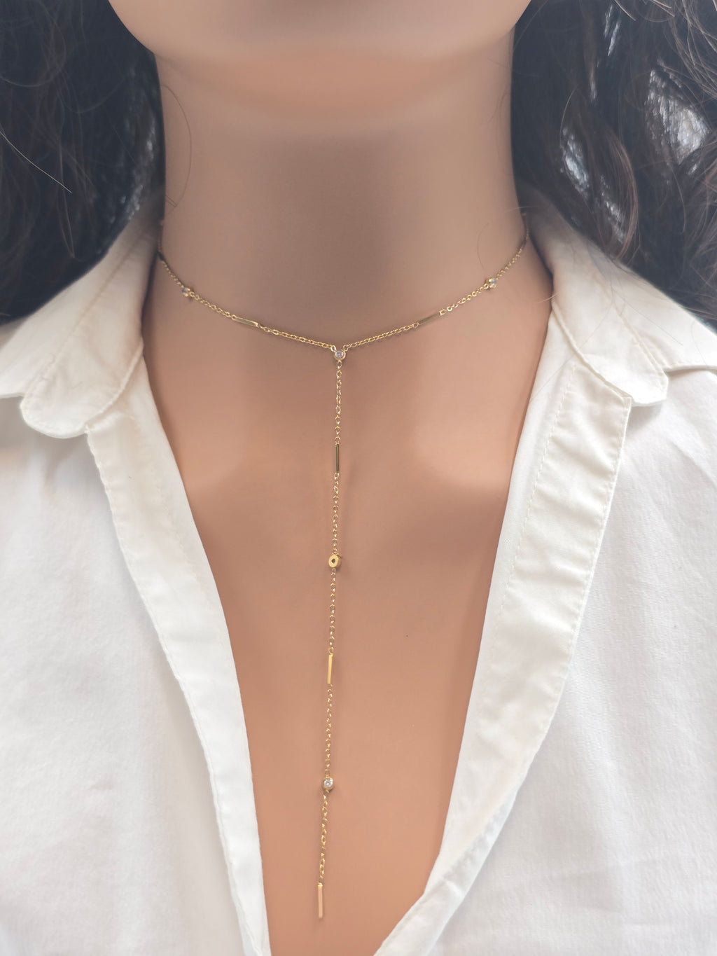 Collier ELIANE Forme Y Perles Dorées Oxyde de Zirconium Acier Inoxydable | Or et Âme Bijoux
