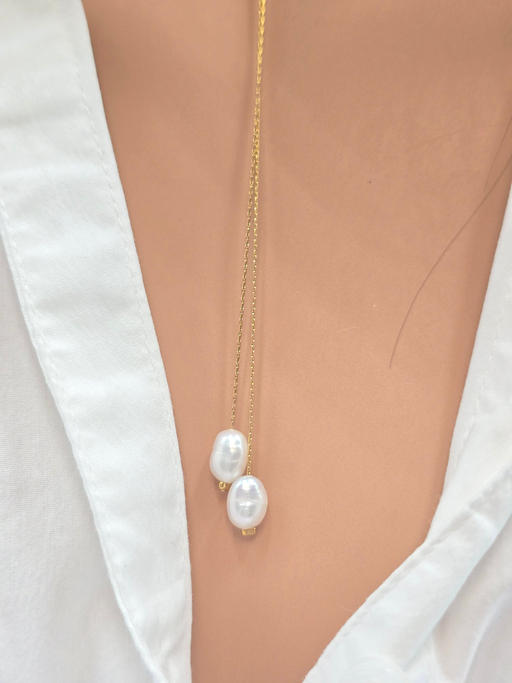 Collier DARCY Long Y Perles d'Eau Douce Acier Inoxydable Doré | Or et Âme Bijoux