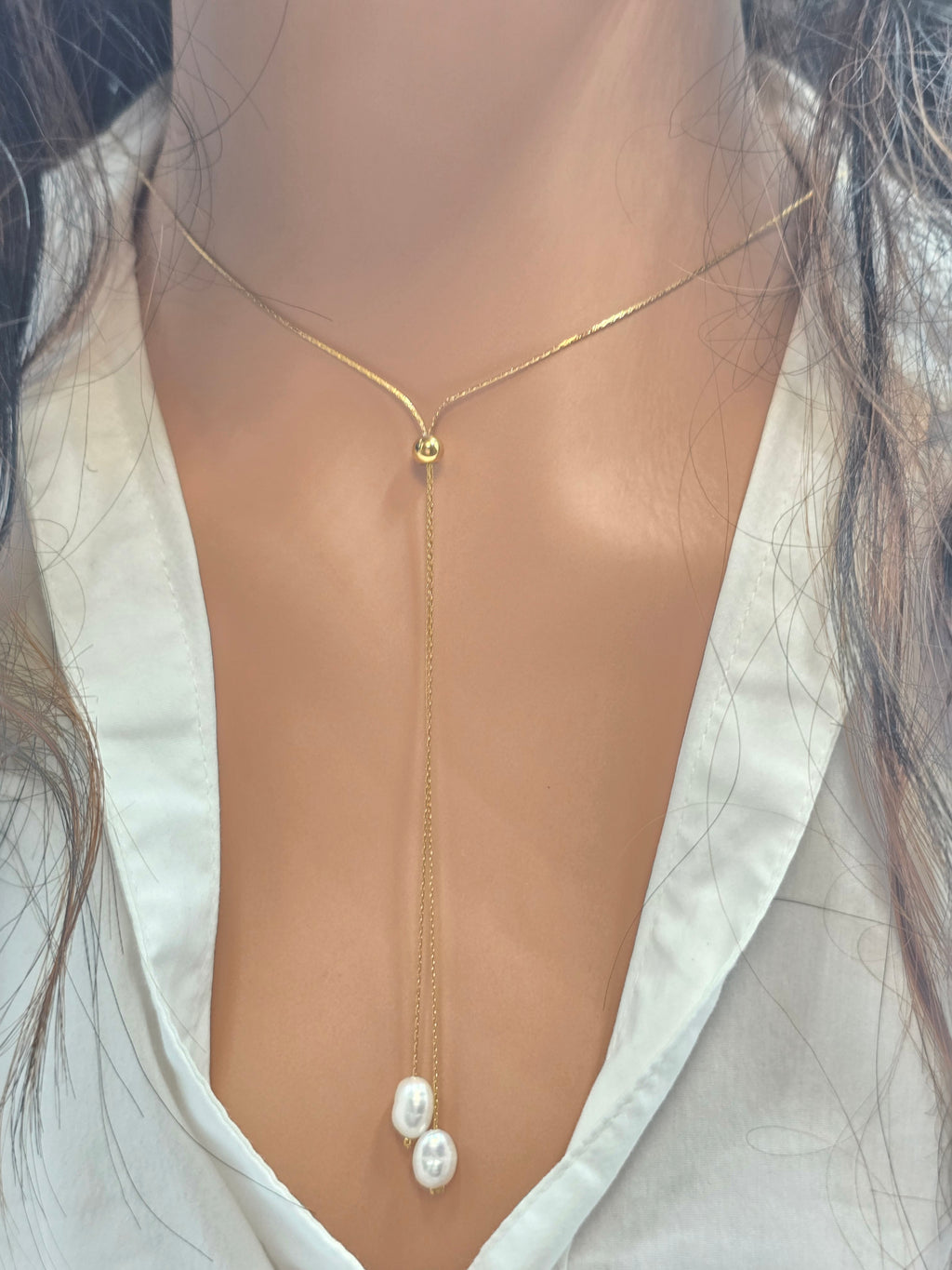 Collier DARCY Long Y Perles d'Eau Douce Acier Inoxydable Doré | Or et Âme Bijoux