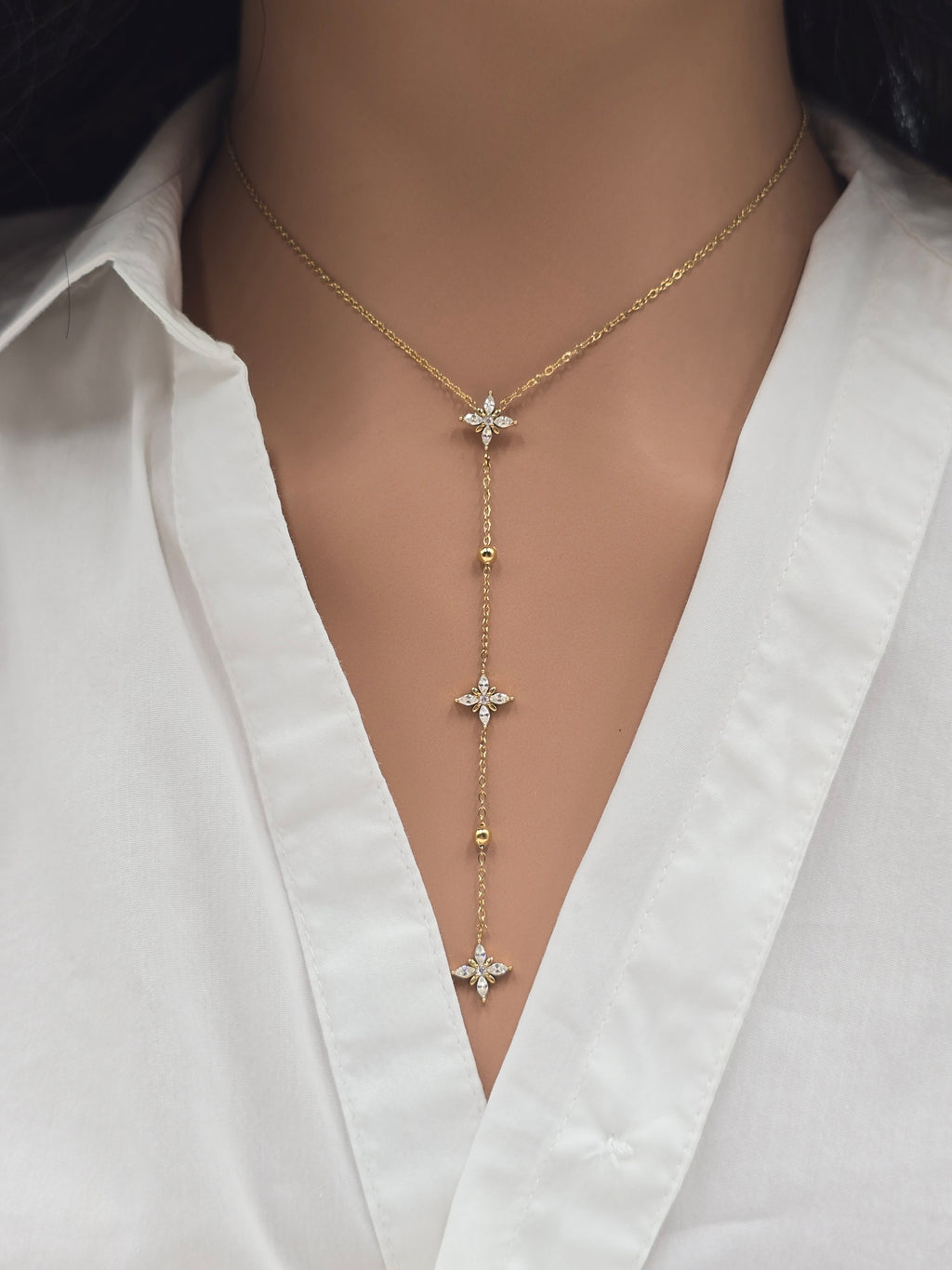 Collier Fiby - Chaîne Y Étoiles Scintillantes Doré - Acier Inoxydable | Or et Âme