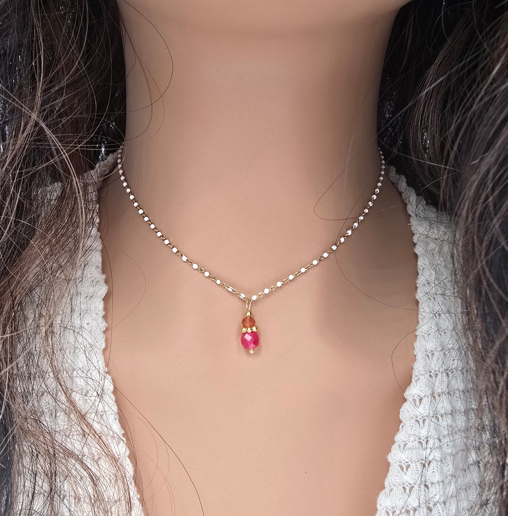  "Collier EZRI - Douceur & Intuition Agate Rose • Pierre de Lune • Acier Doré"