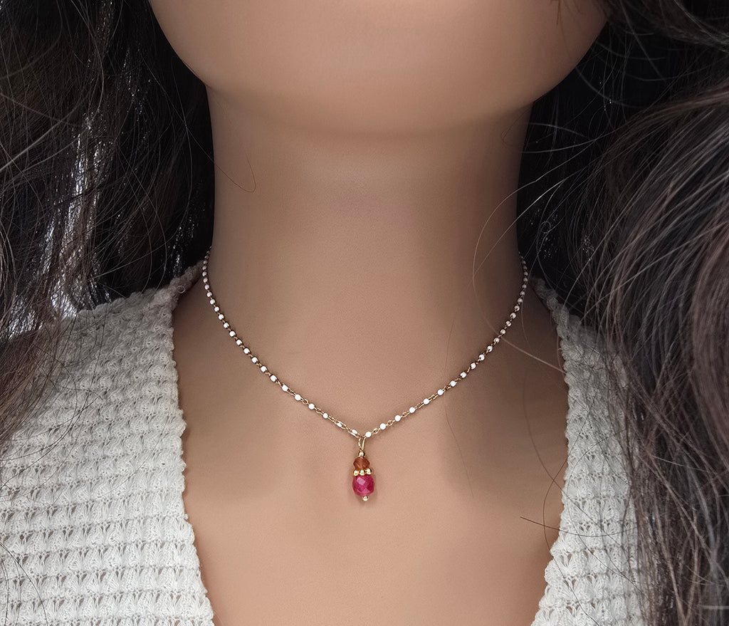 Collier EZRI Agate Rose Pierre de Lune Acier Inoxydable Doré | Or et Âme Bijoux