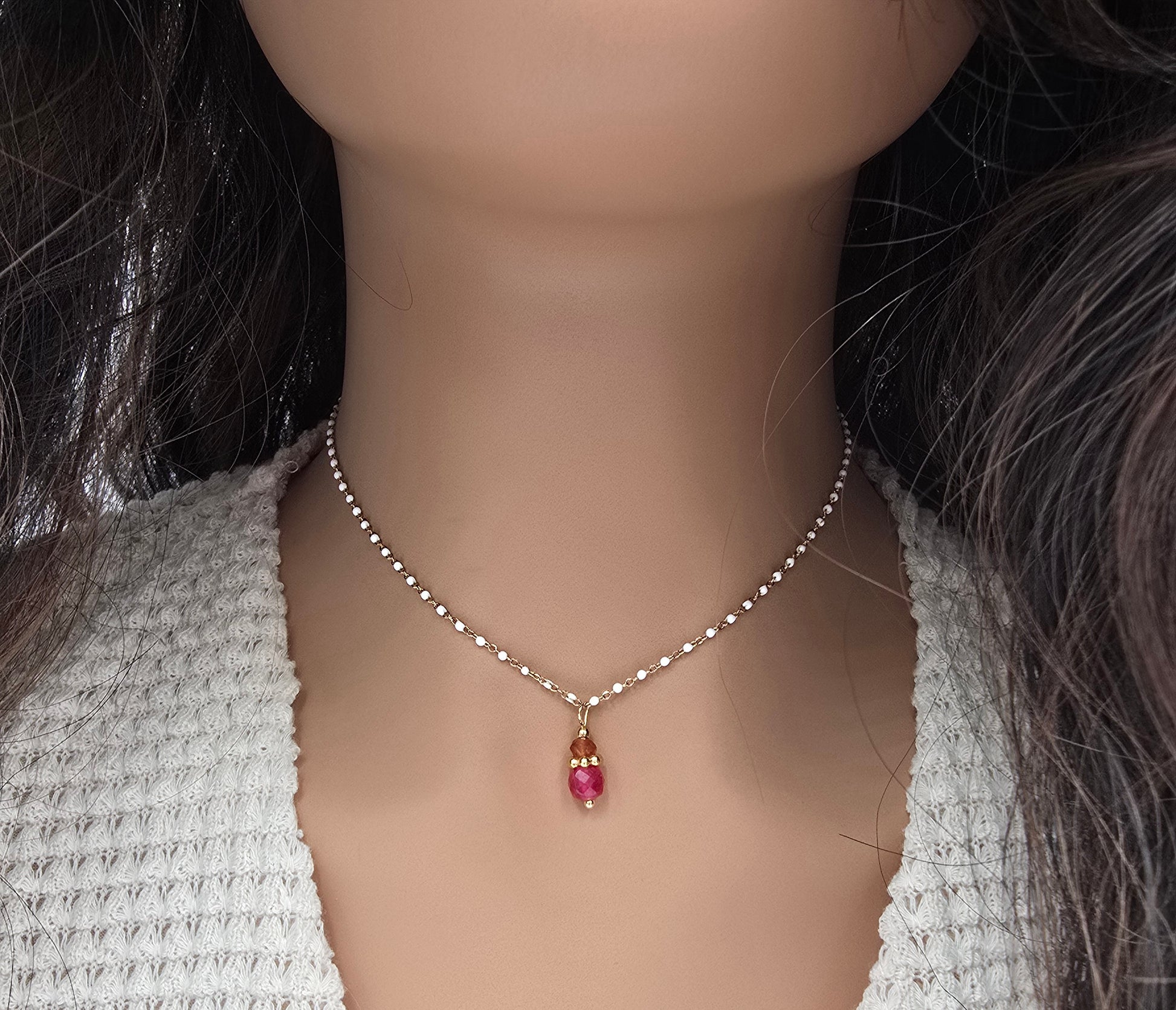 Collier EZRI Agate Rose Pierre de Lune Acier Inoxydable Doré | Or et Âme Bijoux