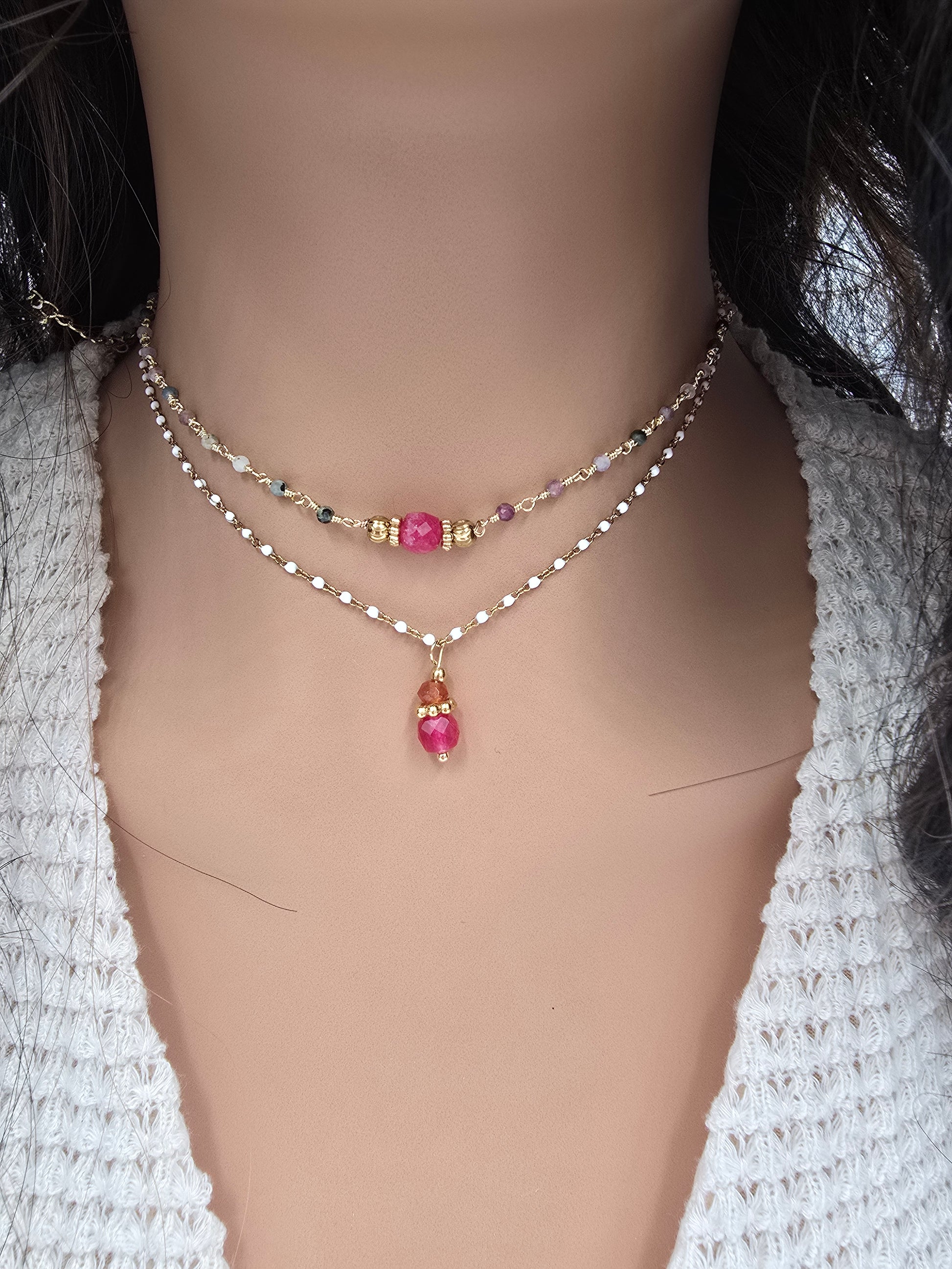 Collier EZRI Agate Rose Pierre de Lune Acier Inoxydable Doré | Or et Âme Bijoux