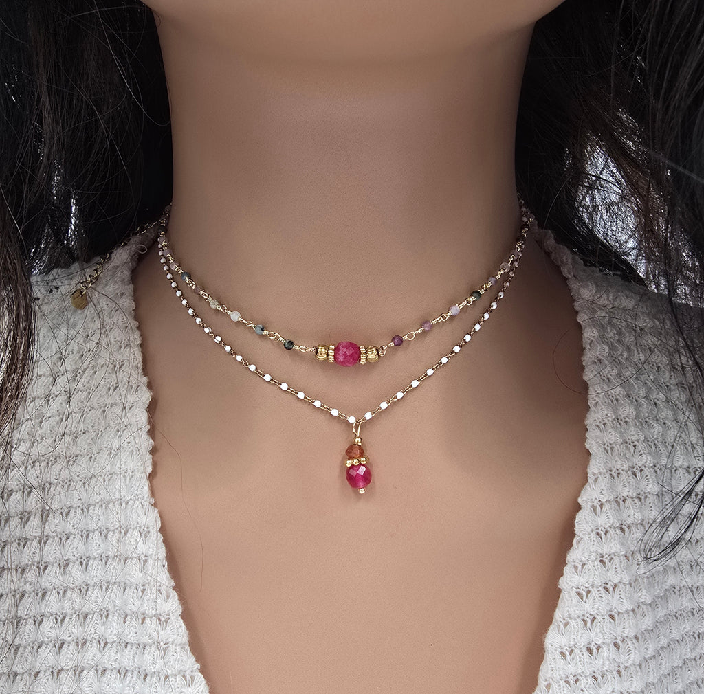 Collier EZRI Agate Rose Pierre de Lune Acier Inoxydable Doré | Or et Âme Bijoux