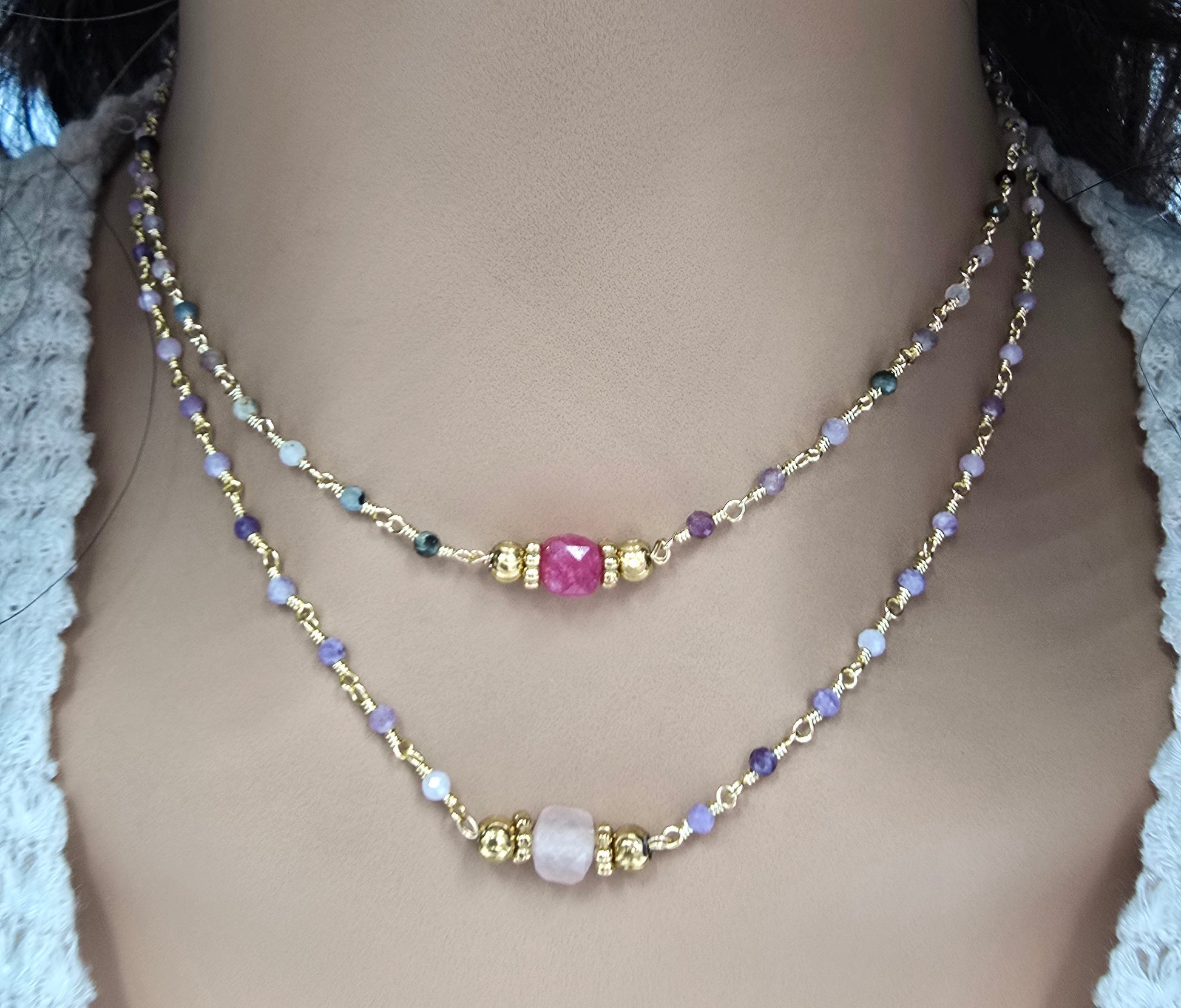 Collier MAHA Améthyste Tourmaline Acier Inoxydable Doré | Or et Âme Bijoux