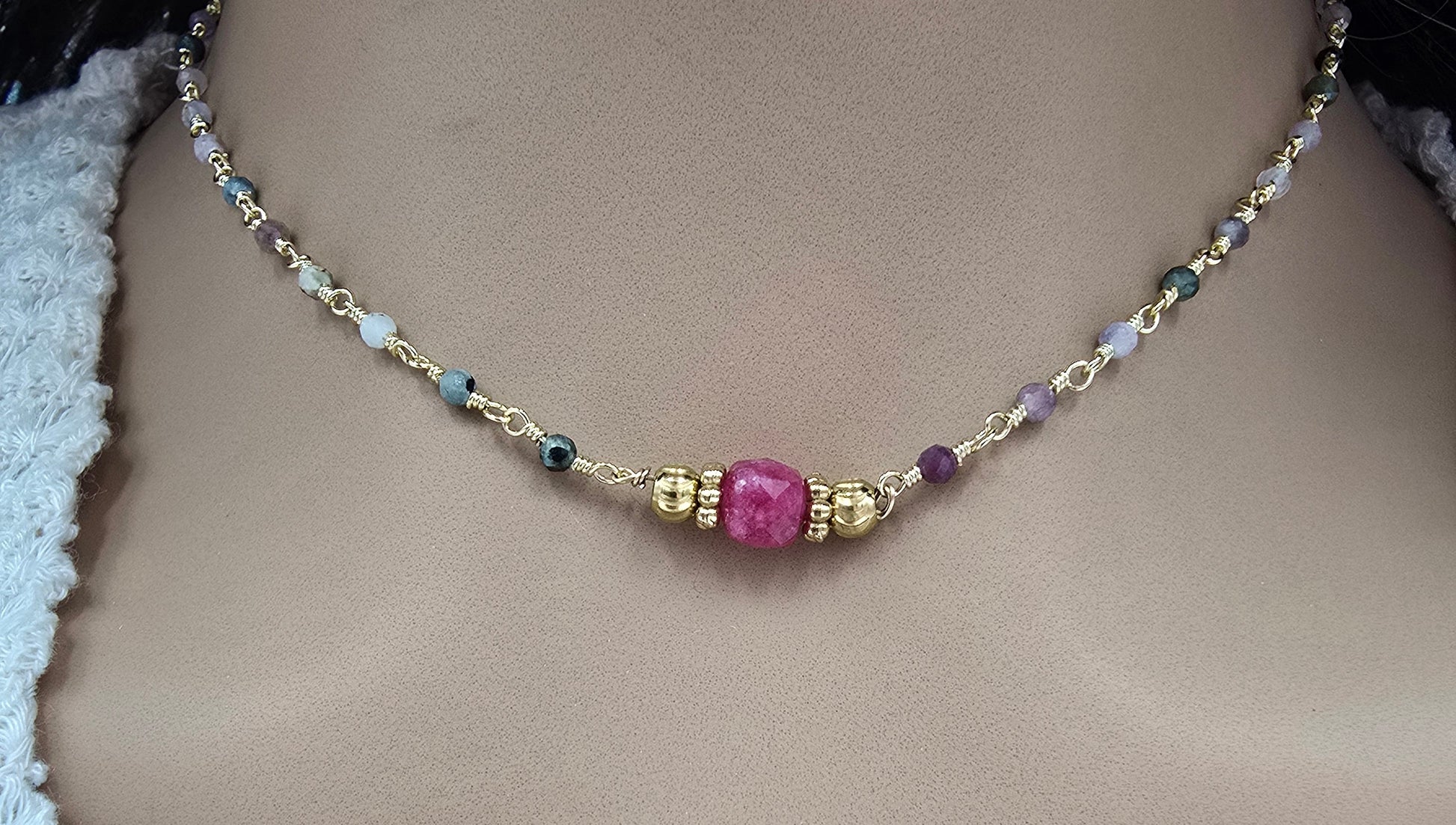 Collier MAHA Améthyste Tourmaline Acier Inoxydable Doré | Or et Âme Bijoux