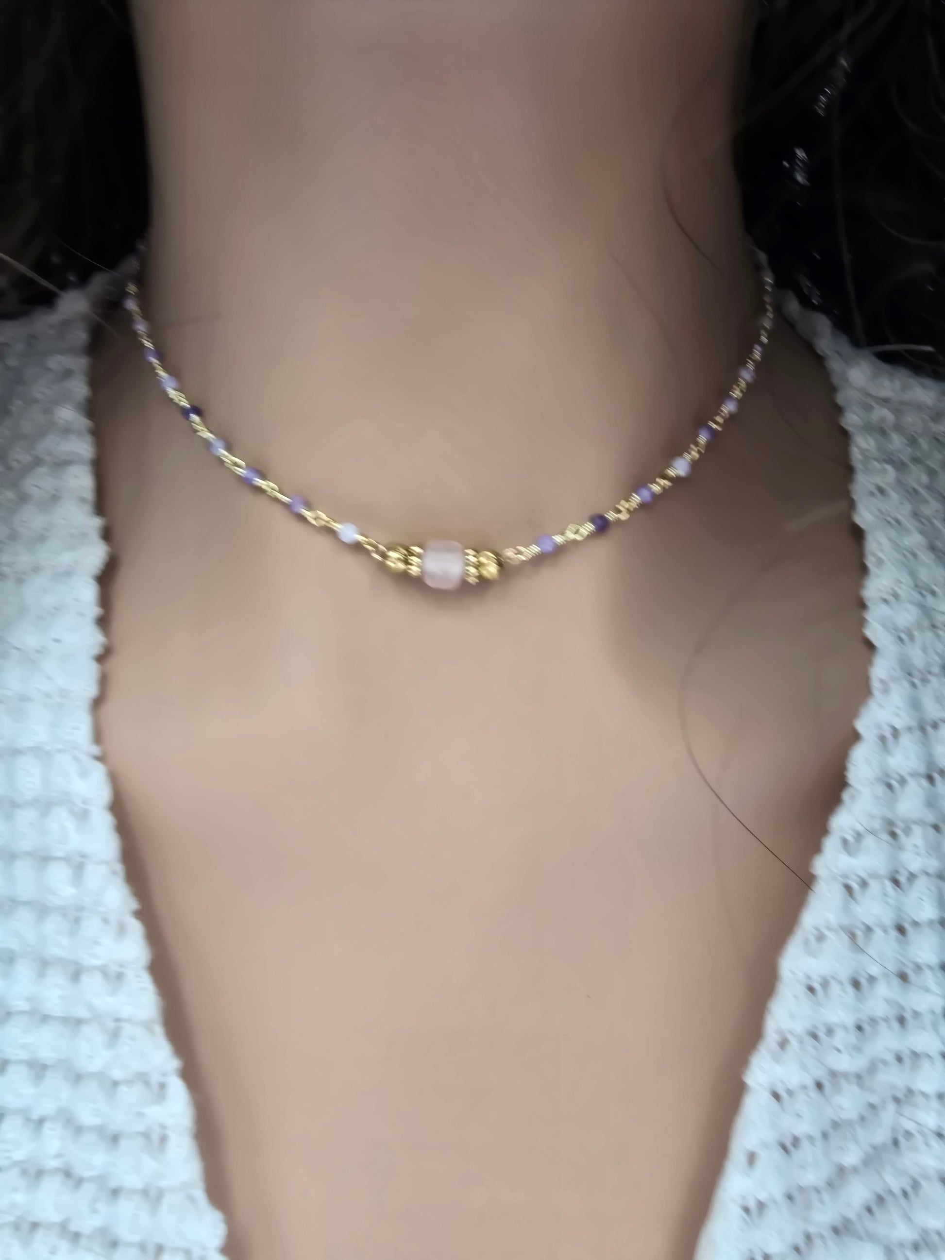 Collier MAHA Améthyste Tourmaline Acier Inoxydable Doré | Or et Âme Bijoux