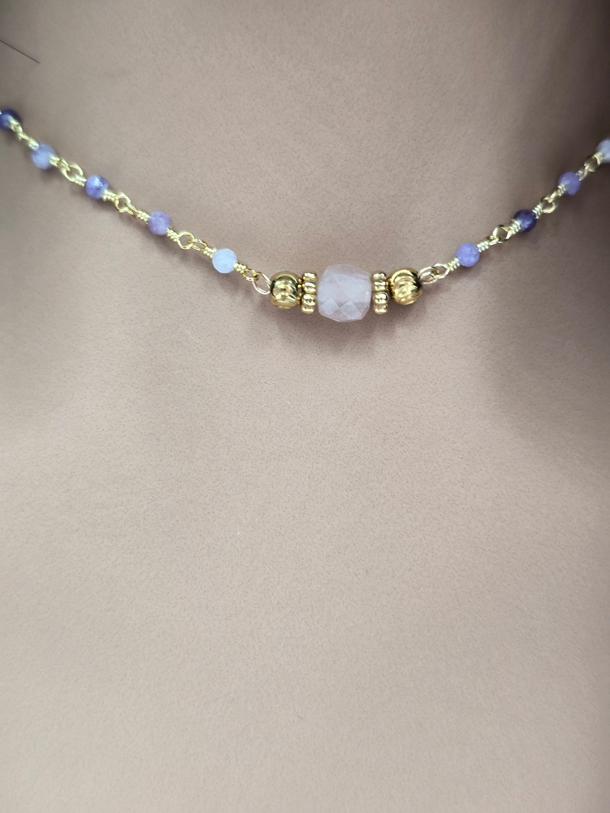 Collier MAHA Améthyste Tourmaline Acier Inoxydable Doré | Or et Âme Bijoux