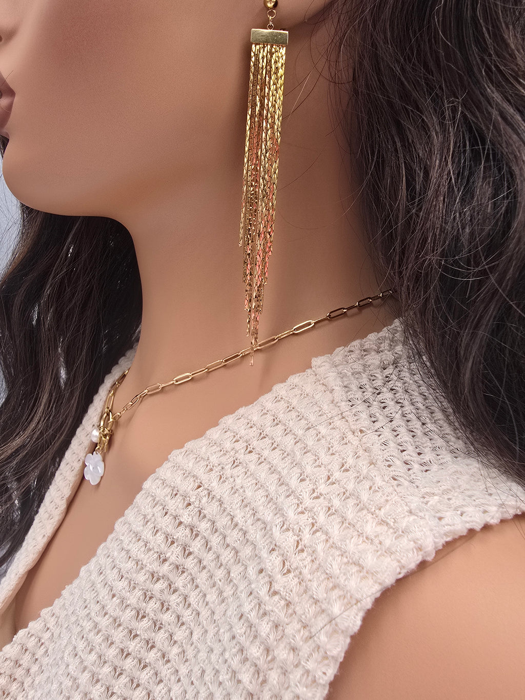 Boucles d'Oreilles TIAGO Chaînes Serpent Dorées • 12 cm • Élégance Fluide"