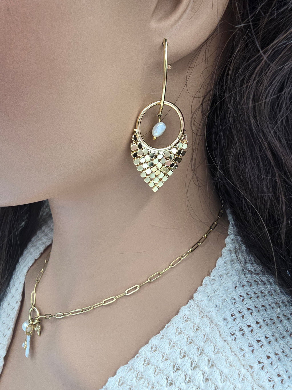 Boucles d'Oreilles LOUVIA Perles d'Eau Douce Acier Inoxydable Doré | Or et Âme Bijoux