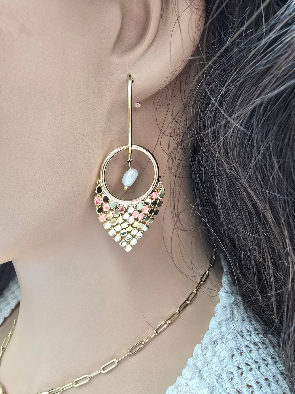 Boucles d'Oreilles LOUVIA Perles d'Eau Douce Acier Inoxydable Doré | Or et Âme Bijoux