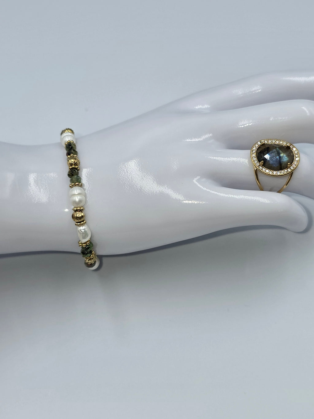 Bracelet JAEL Turquoise Africaine Tourmaline Perle d'Eau Douce | Or et Âme Bijoux