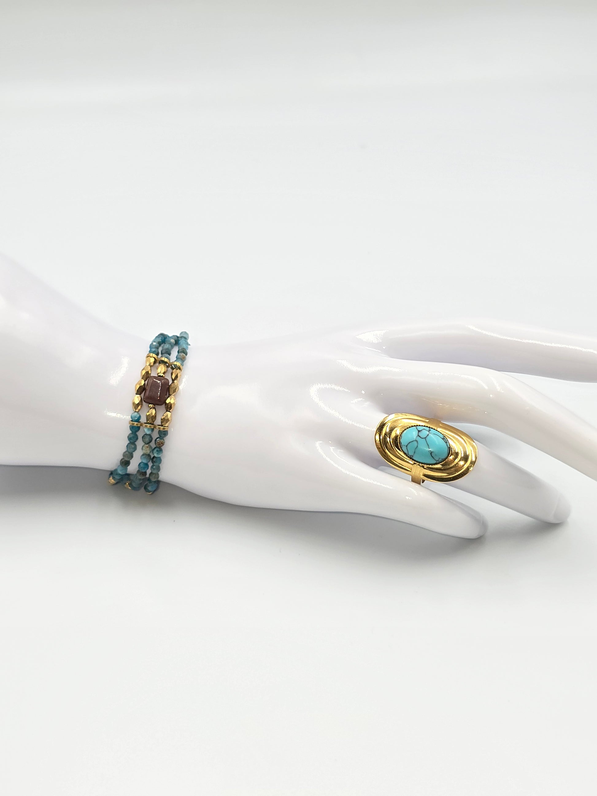 Bracelet Triple KEMI Turquoise Africaine Jaspe Sodalite Cristal de Roche | Or et Âme Bijoux