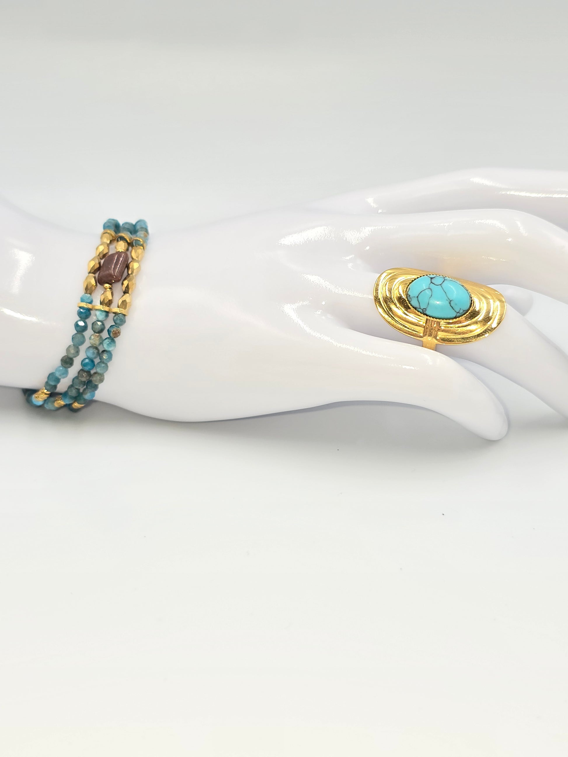 Bracelet Triple KEMI Turquoise Africaine Jaspe Sodalite Cristal de Roche | Or et Âme Bijoux