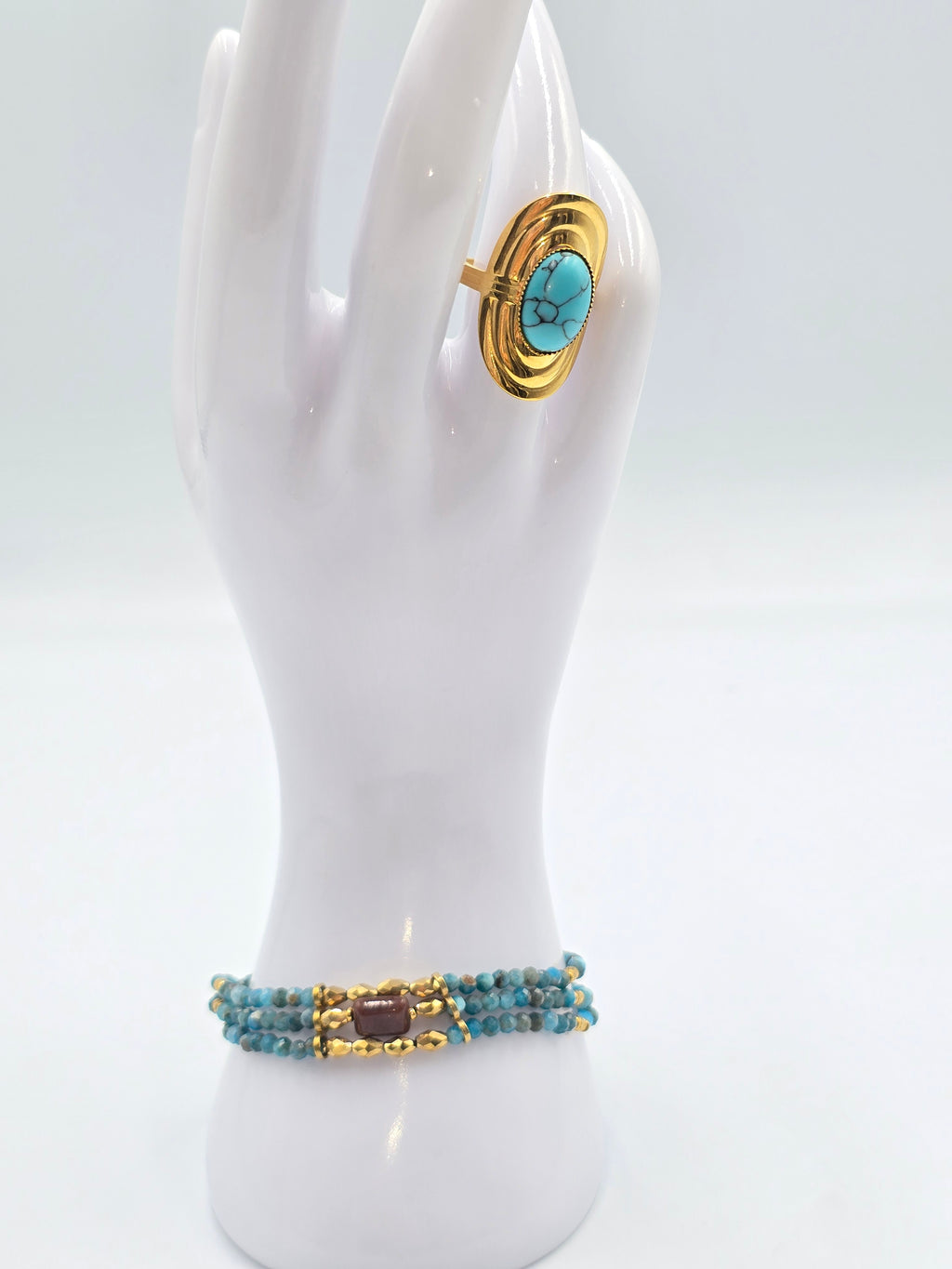 Bracelet Triple KEMI Turquoise Africaine Jaspe Sodalite Cristal de Roche | Or et Âme Bijoux