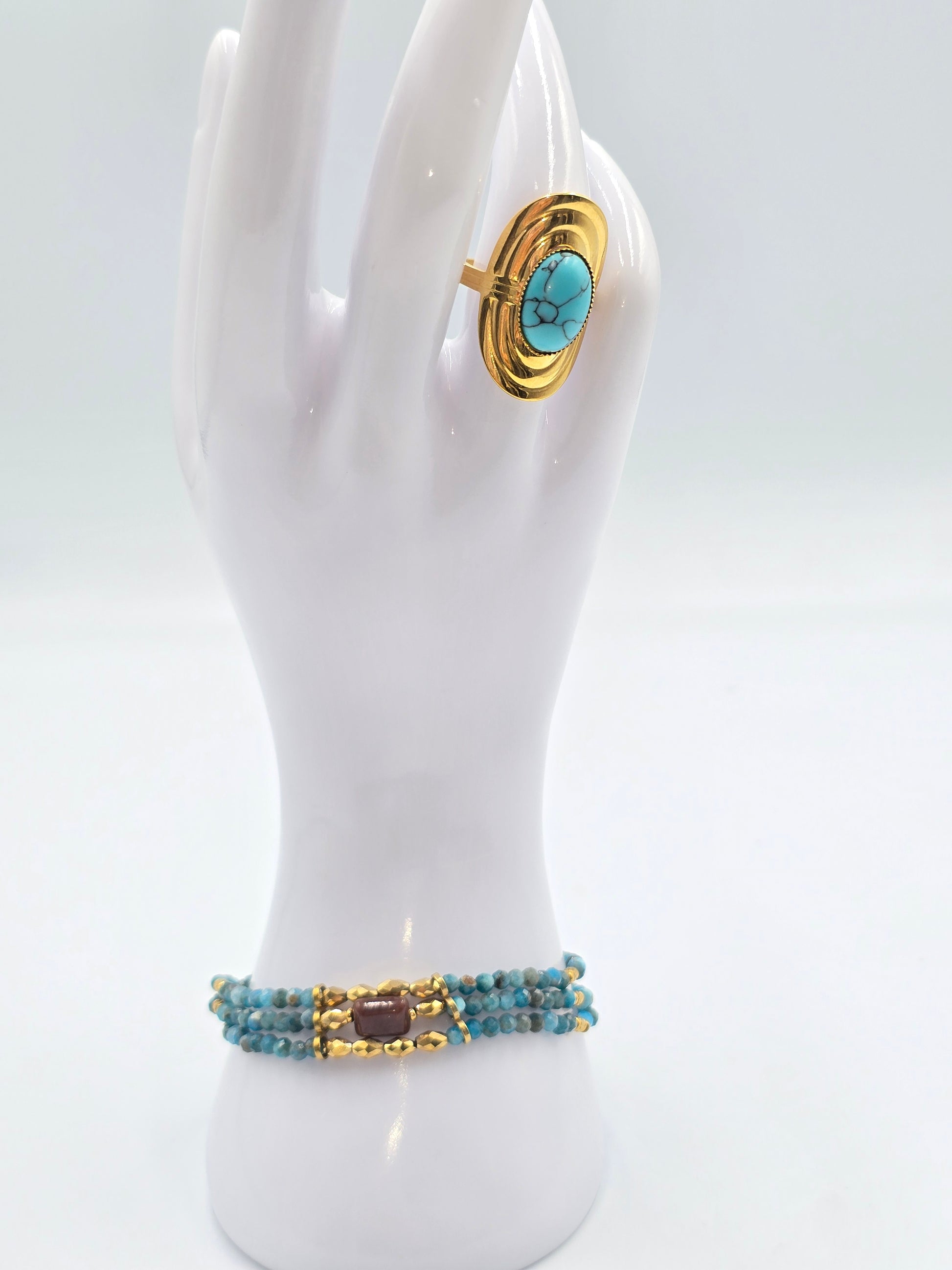 Bracelet Triple KEMI Turquoise Africaine Jaspe Sodalite Cristal de Roche | Or et Âme Bijoux