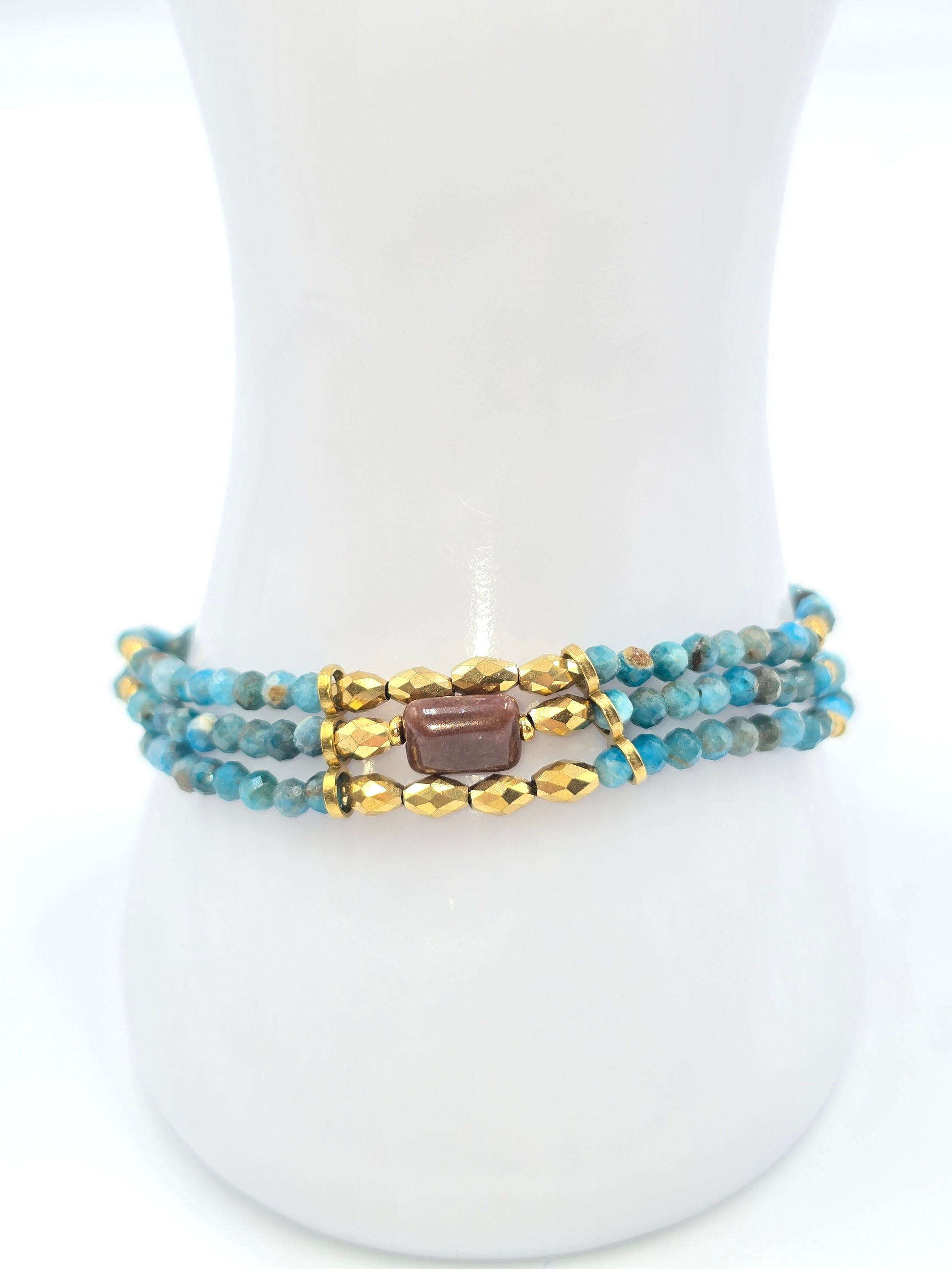 Bracelet Triple KEMI Turquoise Africaine Jaspe Sodalite Cristal de Roche | Or et Âme Bijoux