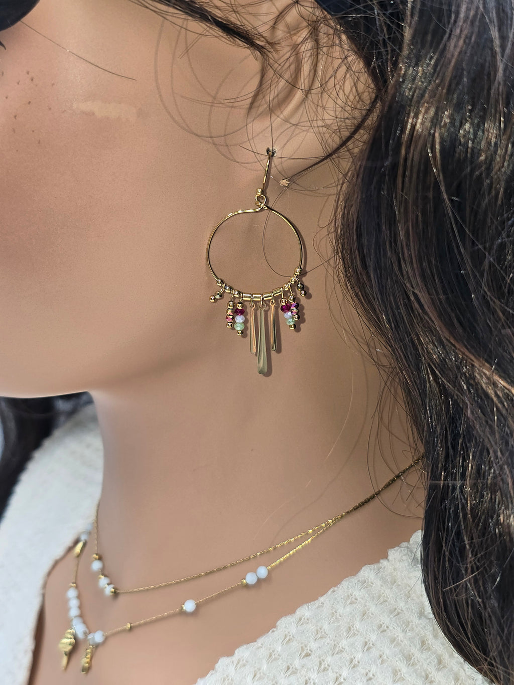Boucles d'Oreilles Créoles LESLI Cristaux Multicolor Doré | Or et Âme Bijoux