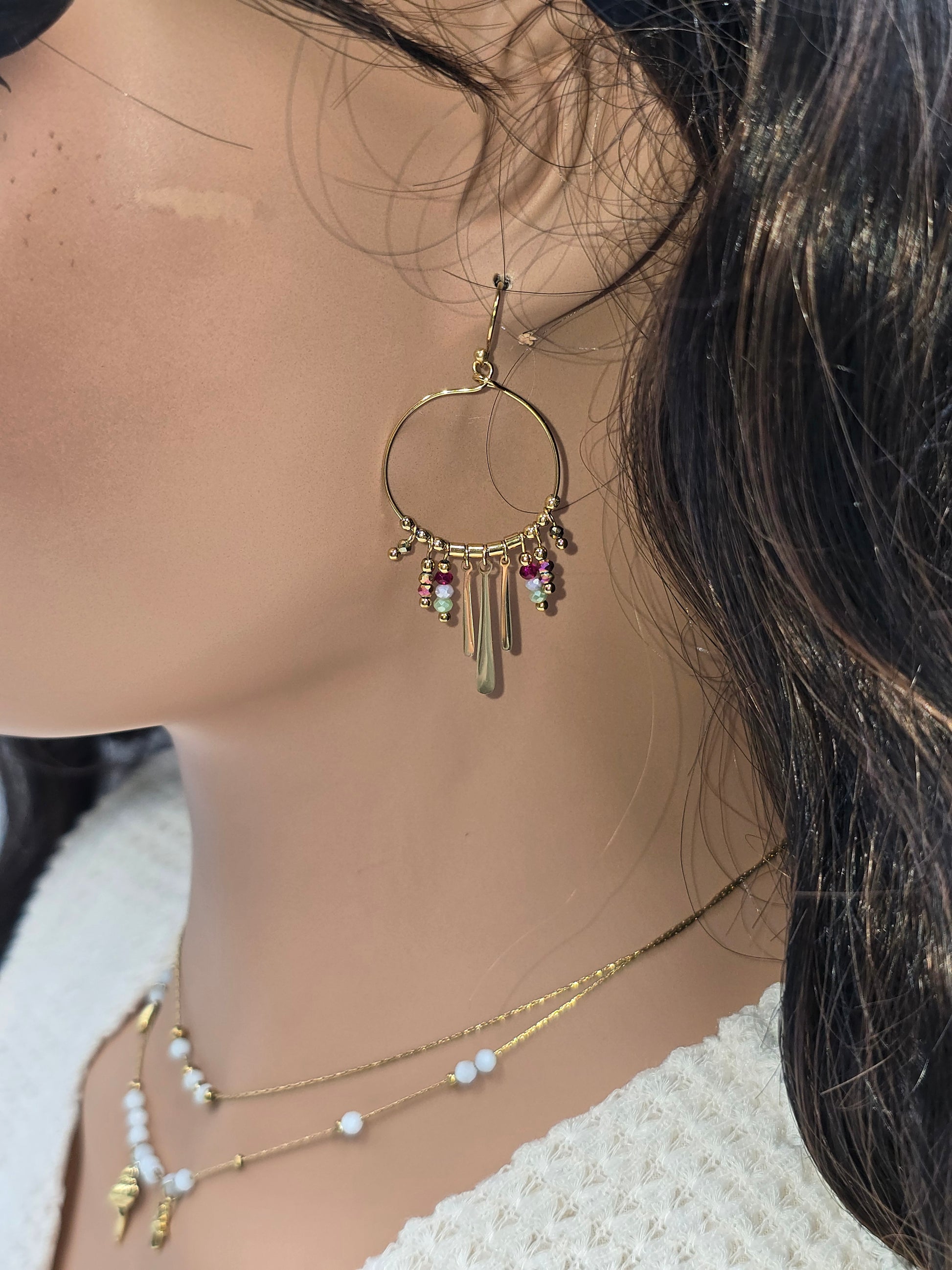 Boucles d'Oreilles Créoles LESLI Cristaux Multicolor Doré | Or et Âme Bijoux