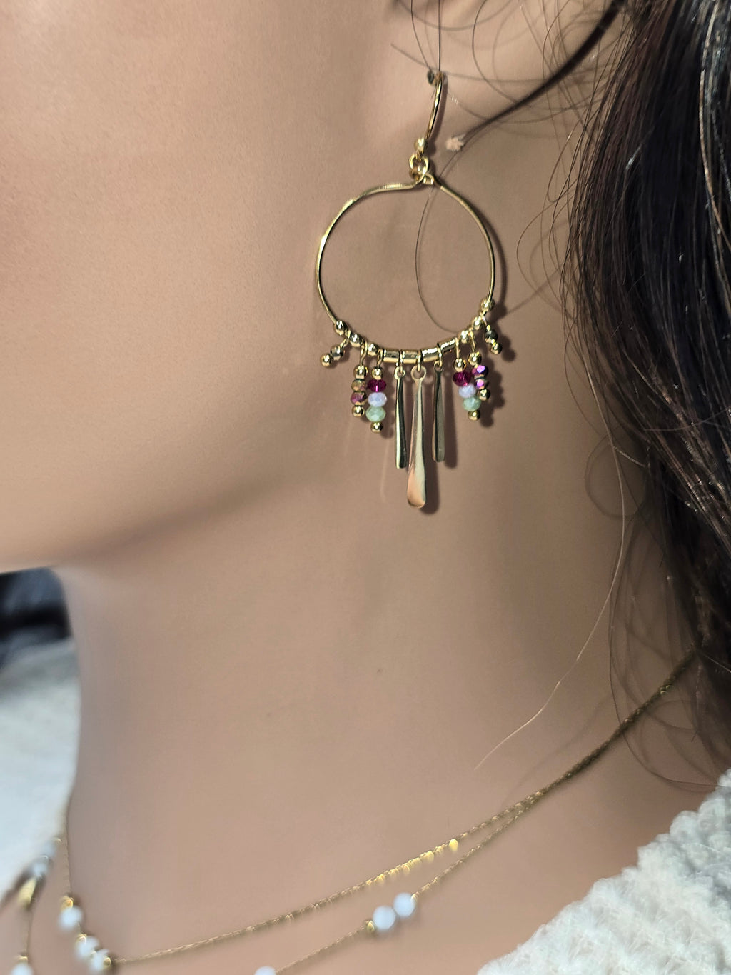 Boucles d'Oreilles Créoles LESLI Cristaux Multicolor Doré | Or et Âme Bijoux